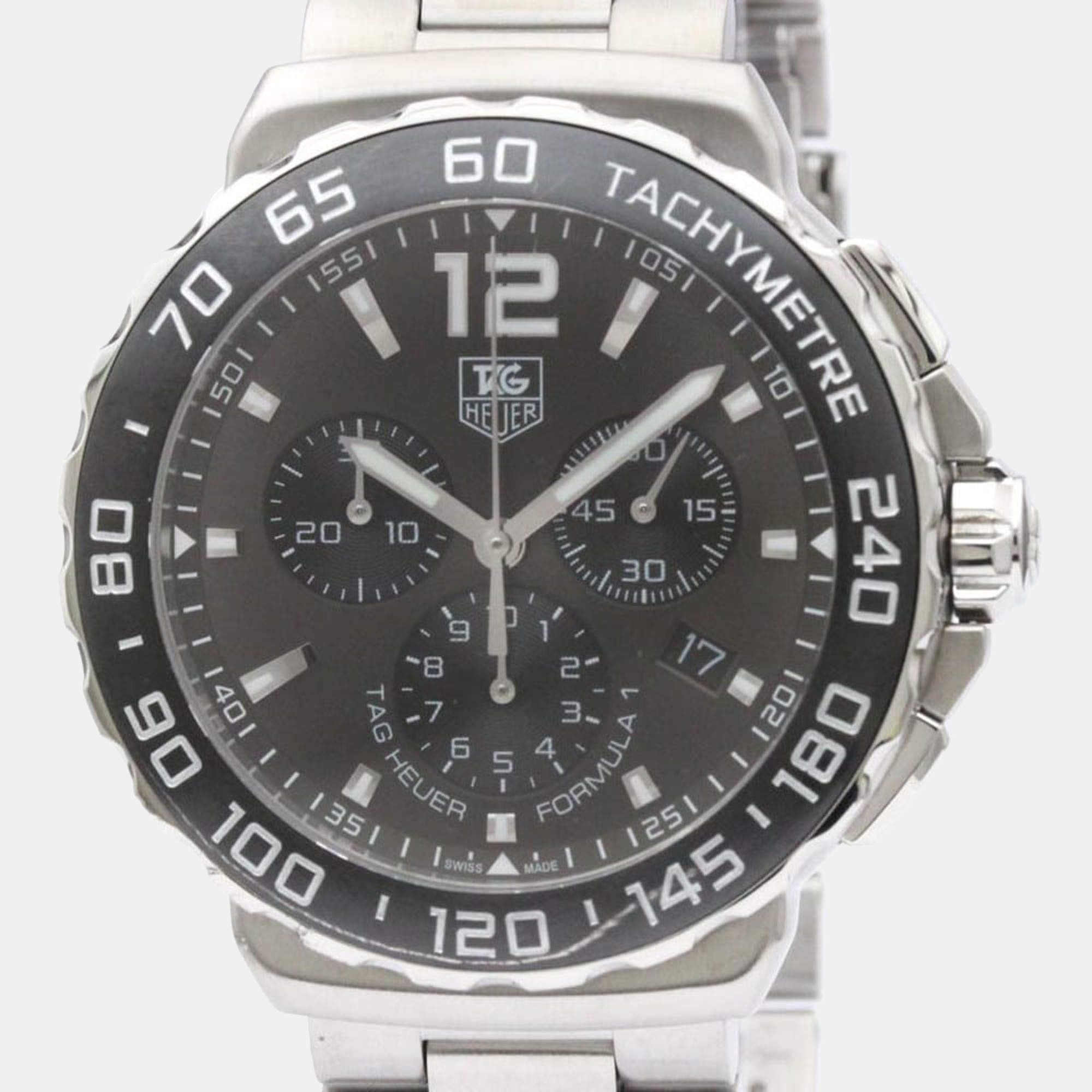 Pre Owned Tag Heuer Grey Stainless Steel Formula 1 CAU1115 Men's Wristwatch 42 mm