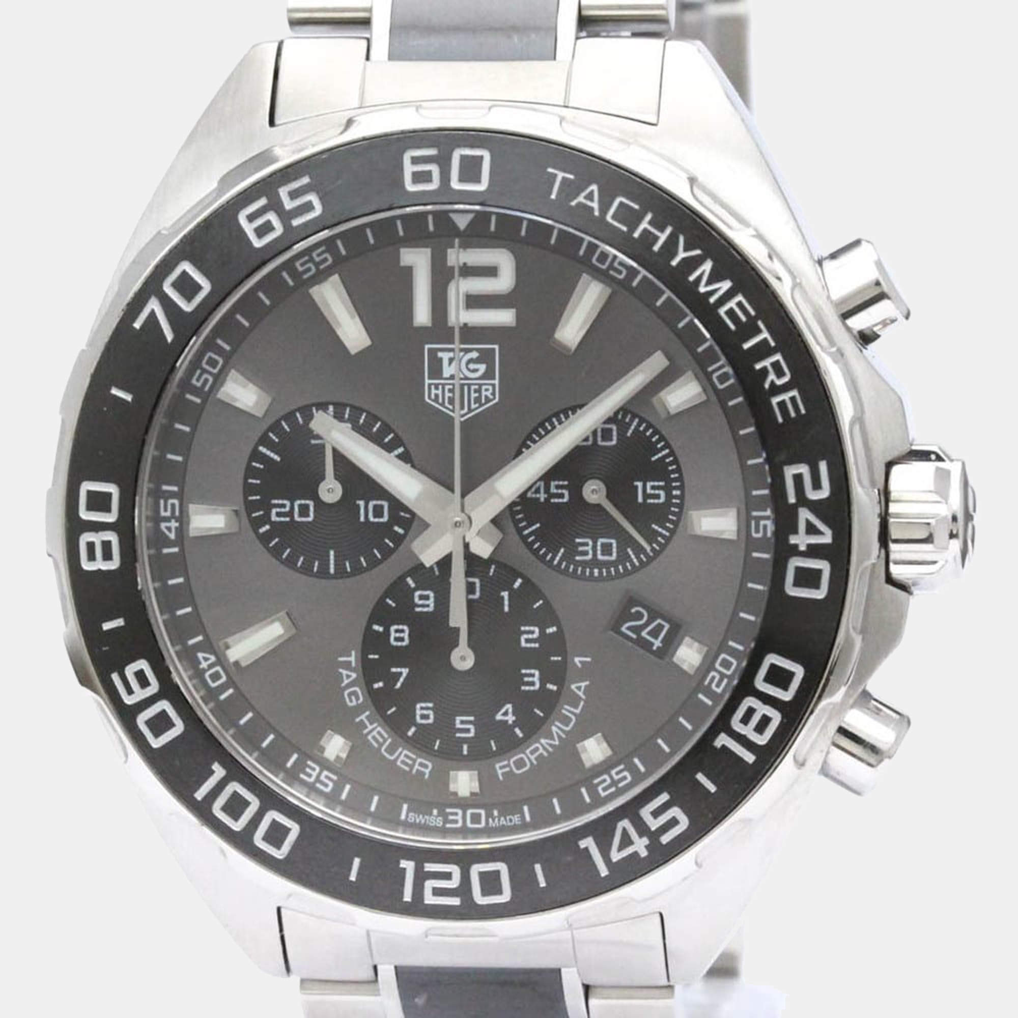 Tag Heuer Grey Stainless Steel Formula 1 CAZ1111 Quartz Men's Wristwatch 42 mm