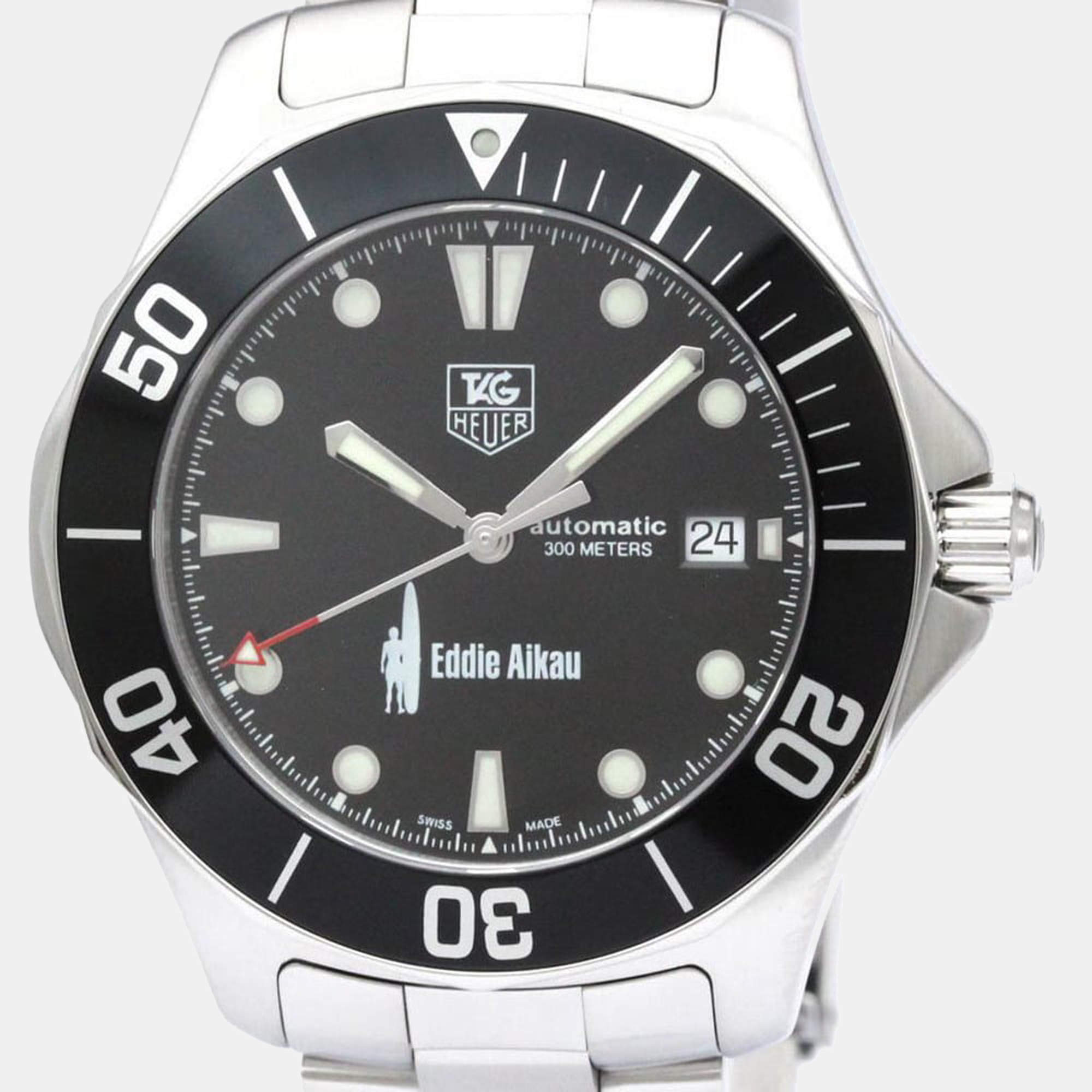 Pre Owned Tag Heuer Black Stainless Steel Aquaracer Eddie aikau LTD Edition WAB2012 Men's Wristwatch 41 mm