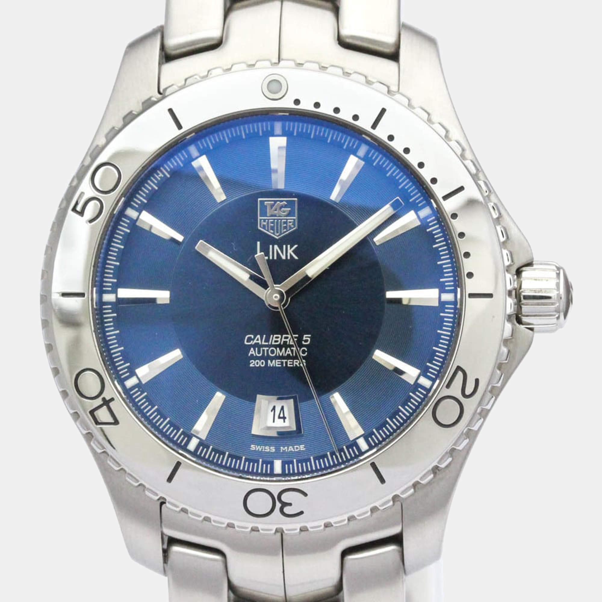 Pre Owned Tag Heuer Blue Stainless Steel Link Calibre WJ201C Men's Wristwatch 42 mm