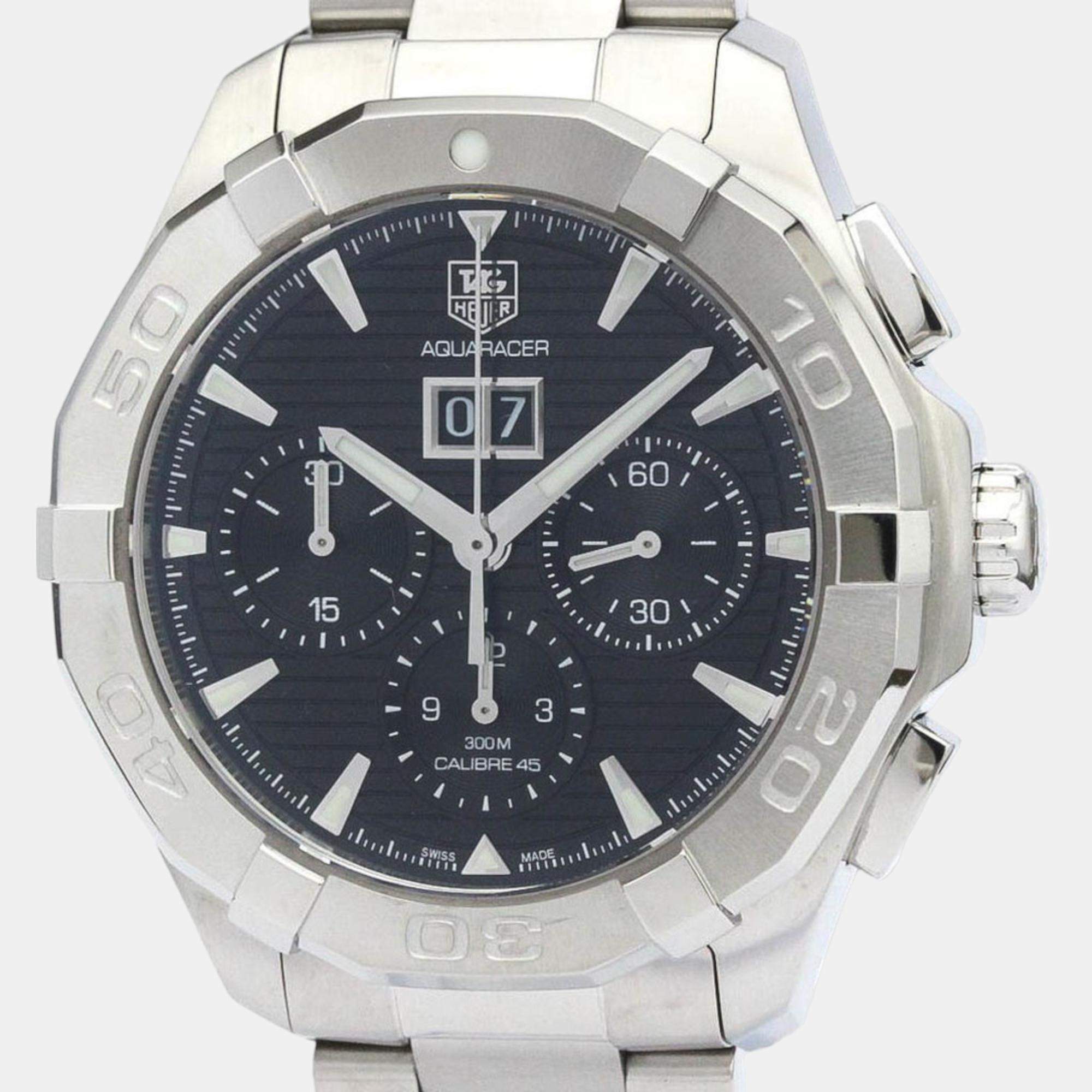 Pre Owned Tag Heuer Black Stainless Steel Aquaracer CAY211Z Automatic Men's Wristwatch 43mm