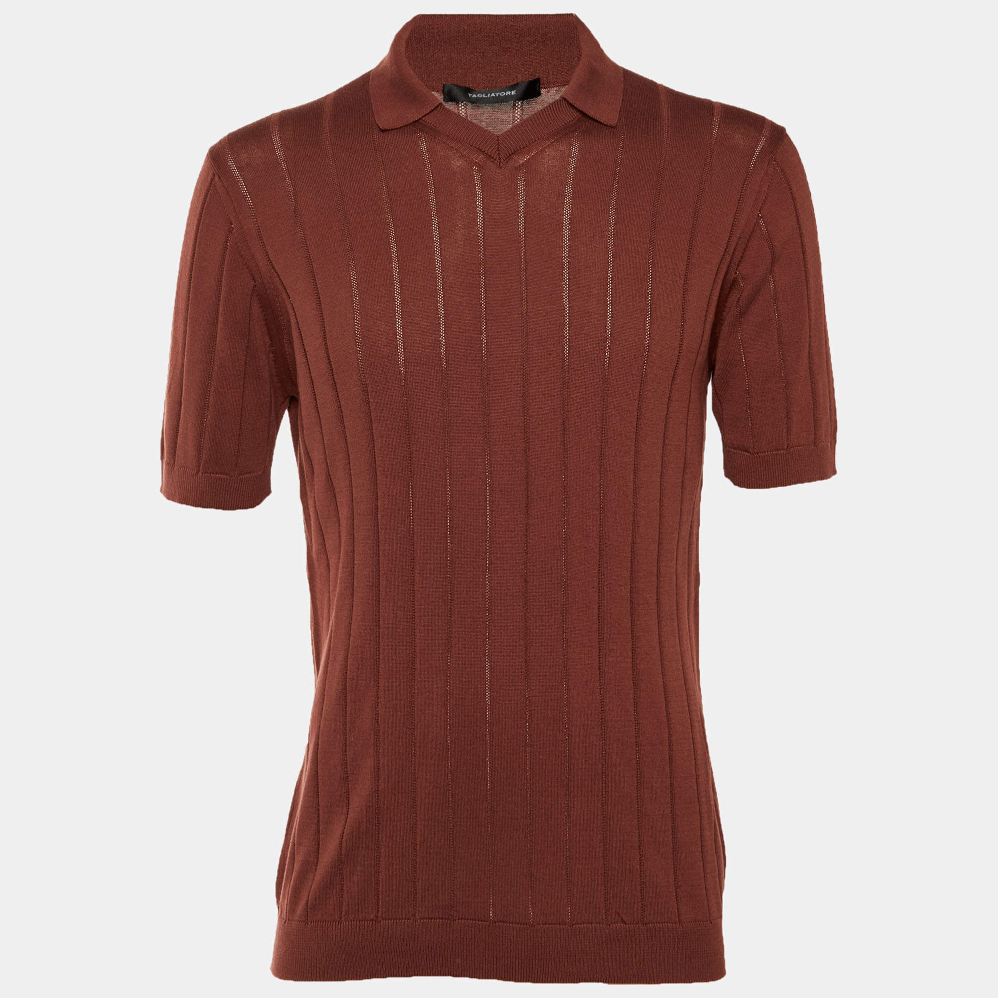 مملوكة مسبقًا Tagliatore Brown Cotton Rib Knit Jude Polo T-Shirt L