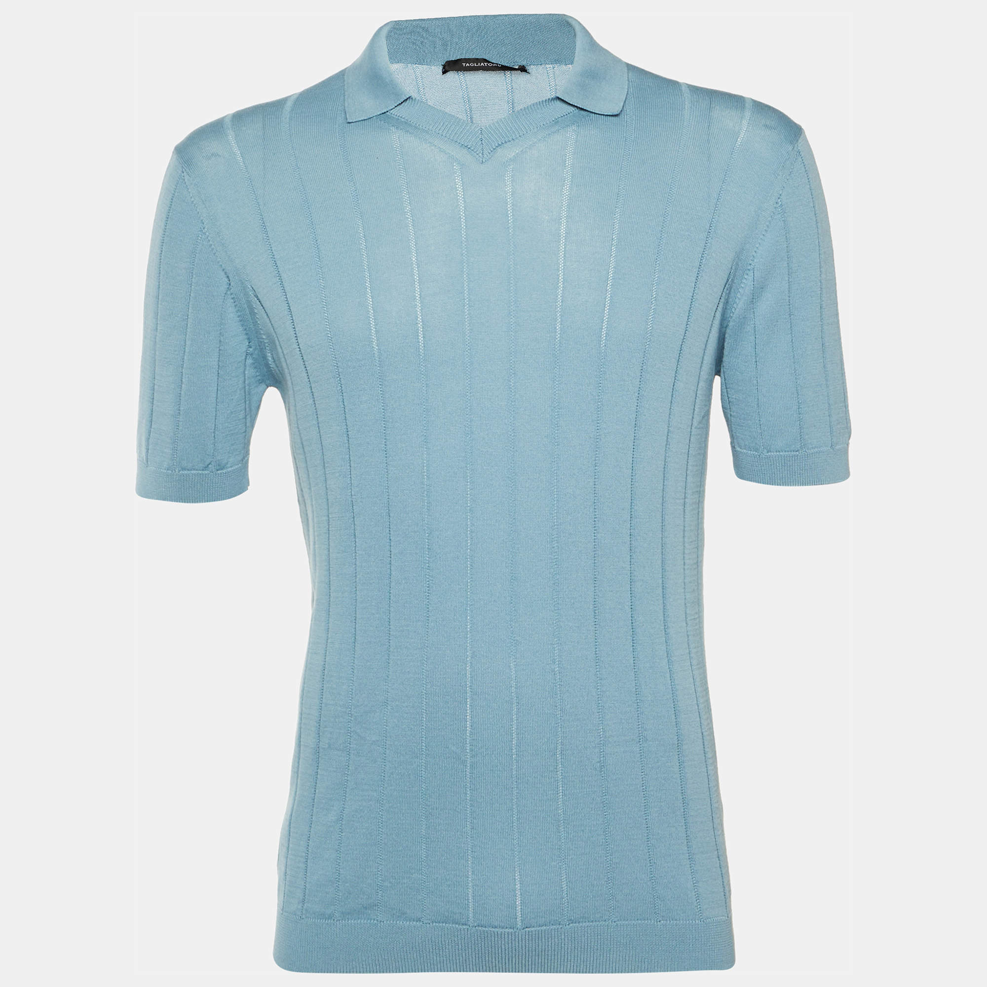 Pre Owned Tagliatore Pale Blue Striped Knit Jude Polo T-Shirt L