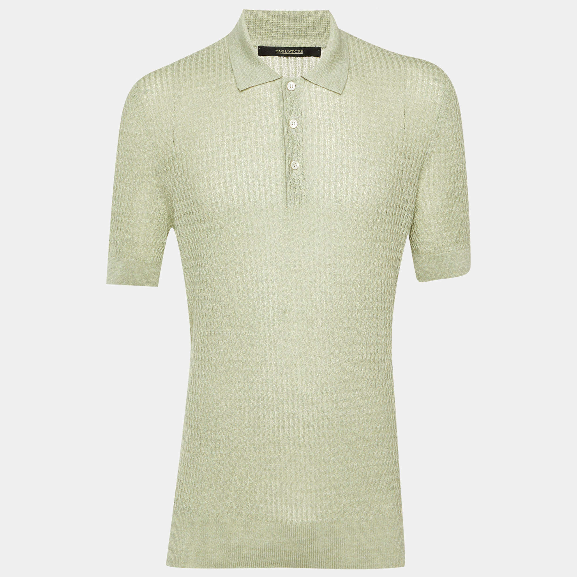 مملوكة مسبقًا Tagliatore Green Melange Wavy Knit Polo T-Shirt L