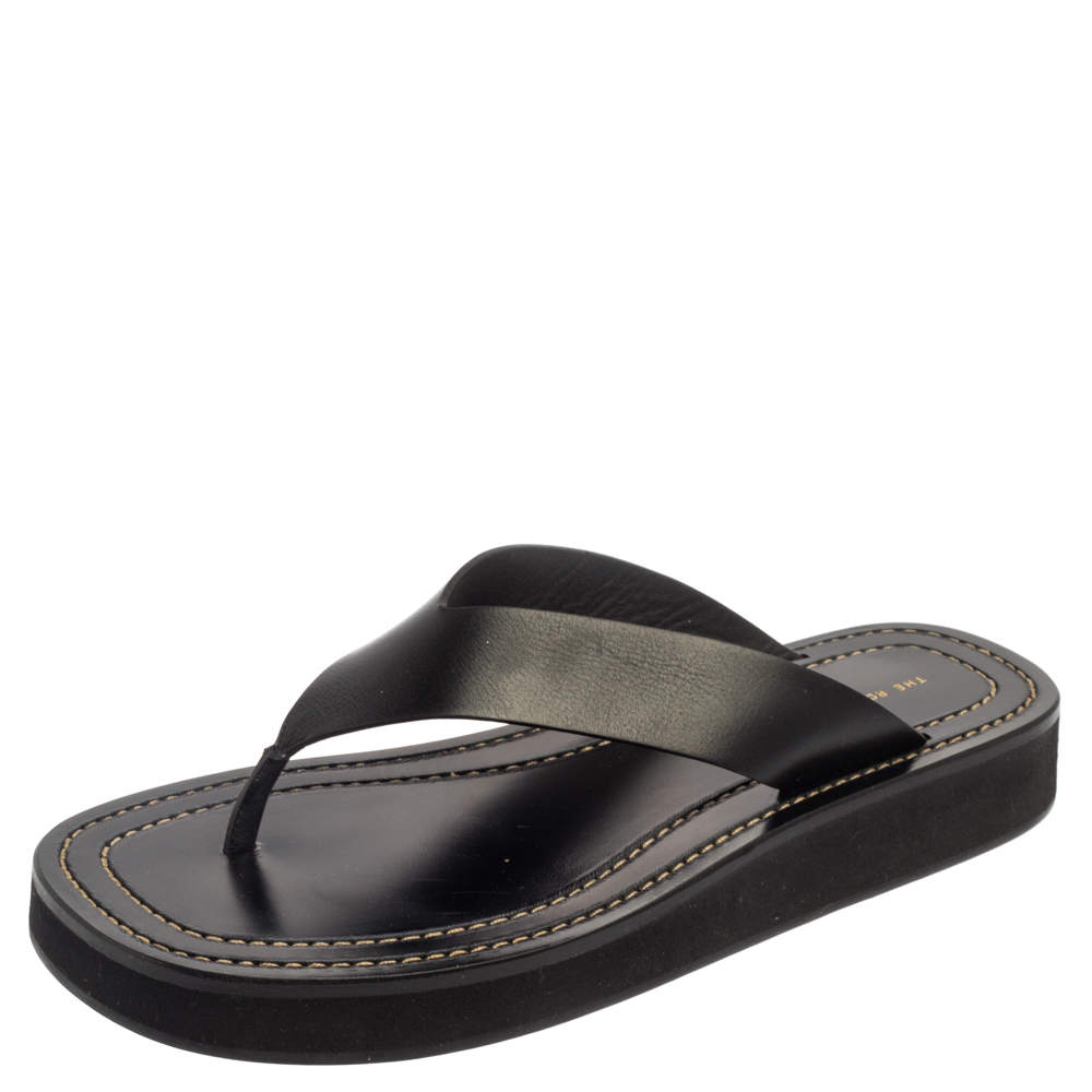 The Row Black Leather Ginza Thong Sandals Size 38 The Row | TLC