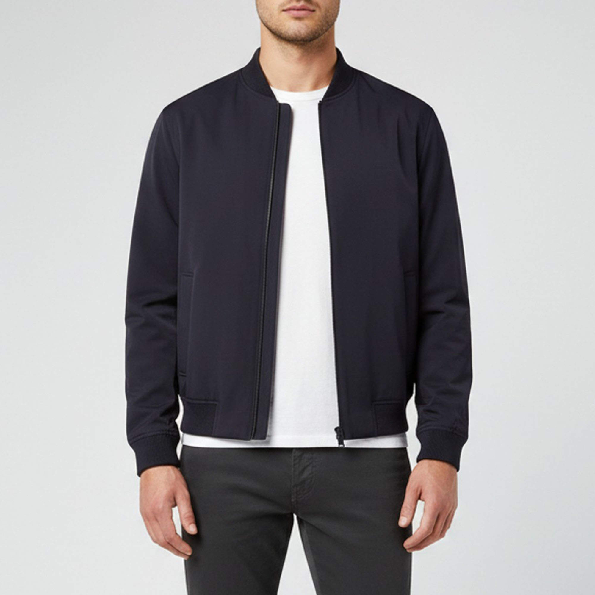 Pre Owned Theory Navy Blue Gabardine James Bomber Jacket S