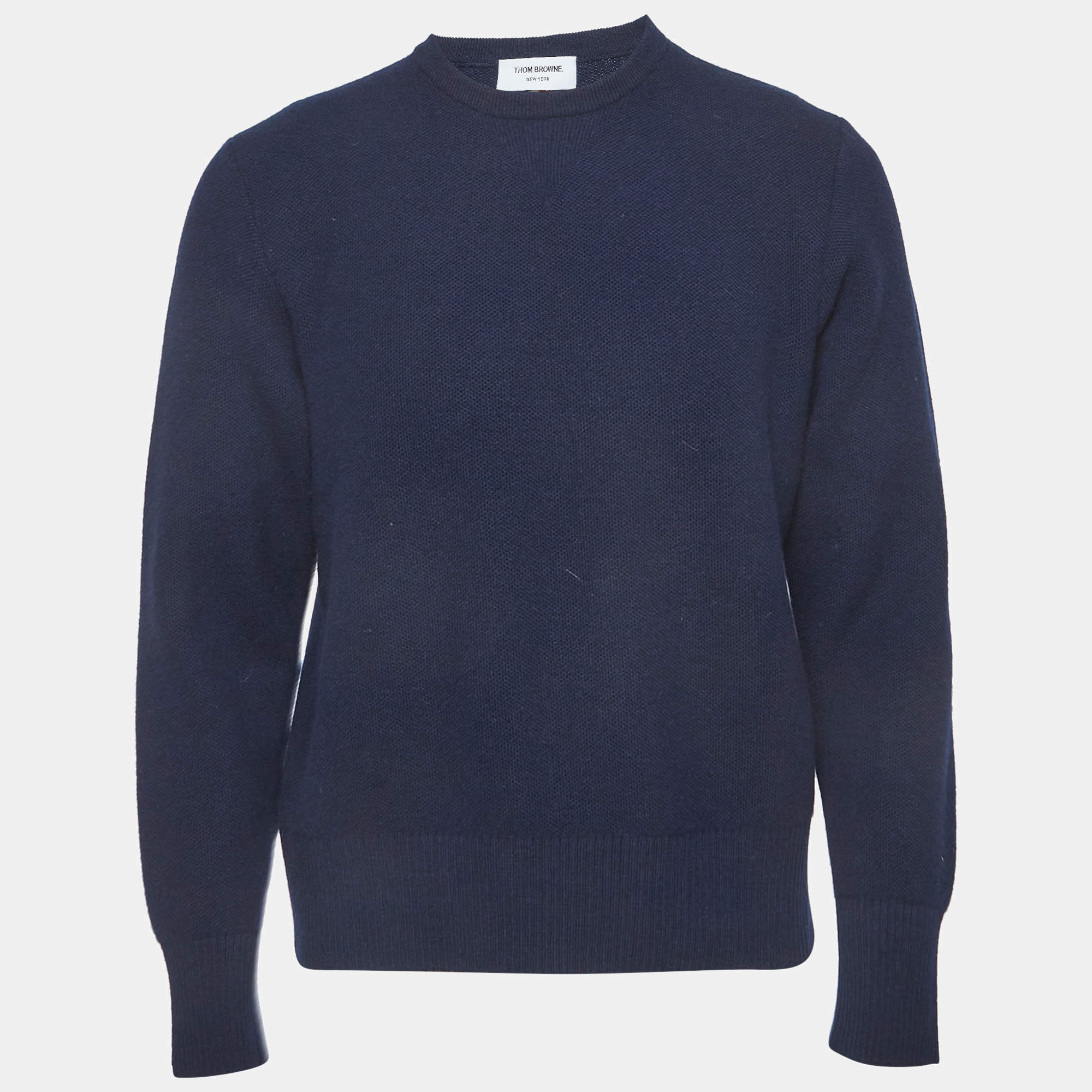 Pre Owned Thom Browne Navy Blue Wool Knit Crewneck Sweater L