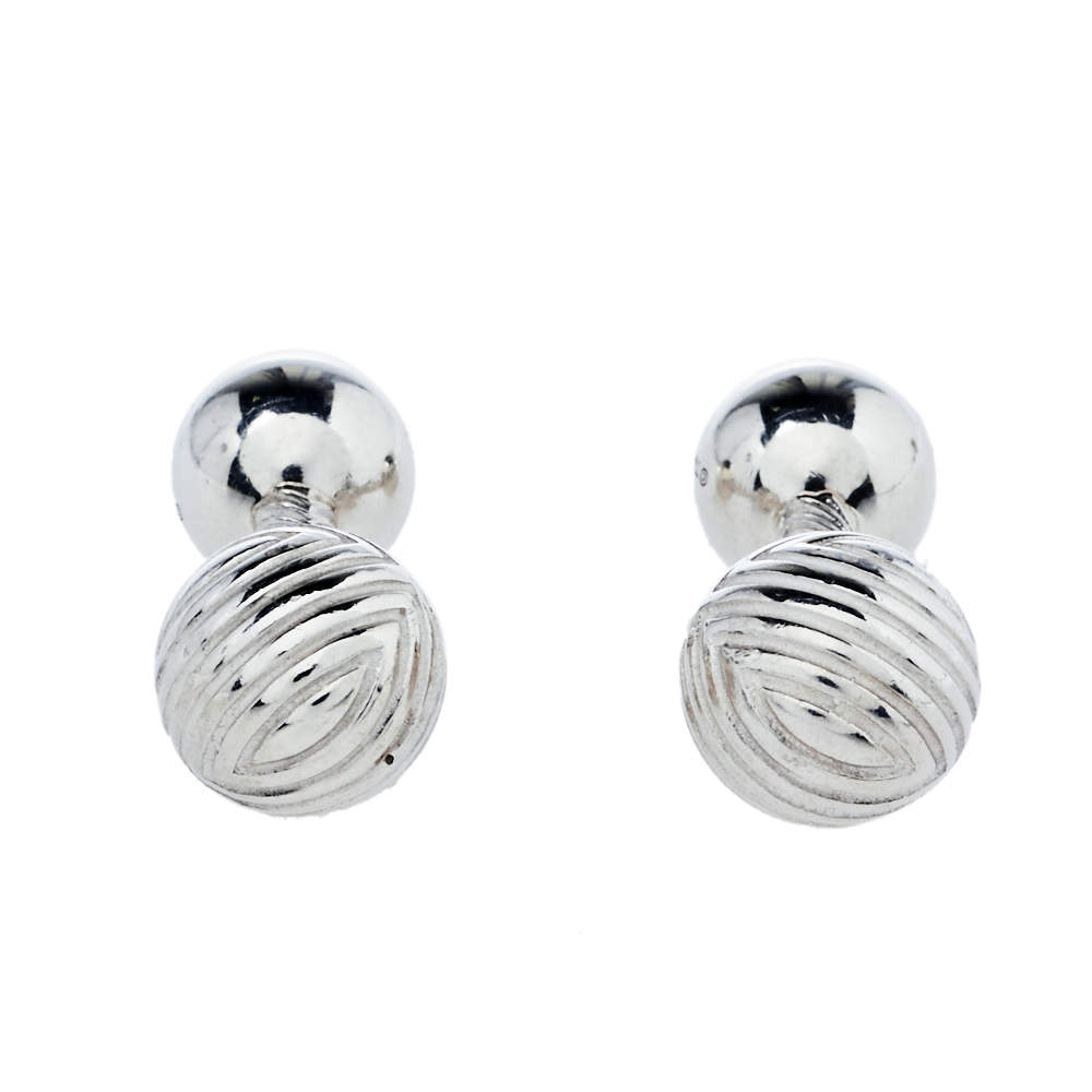 Pre Owned Tiffany & Co. Sterling Silver Textured Barbell Cufflinks