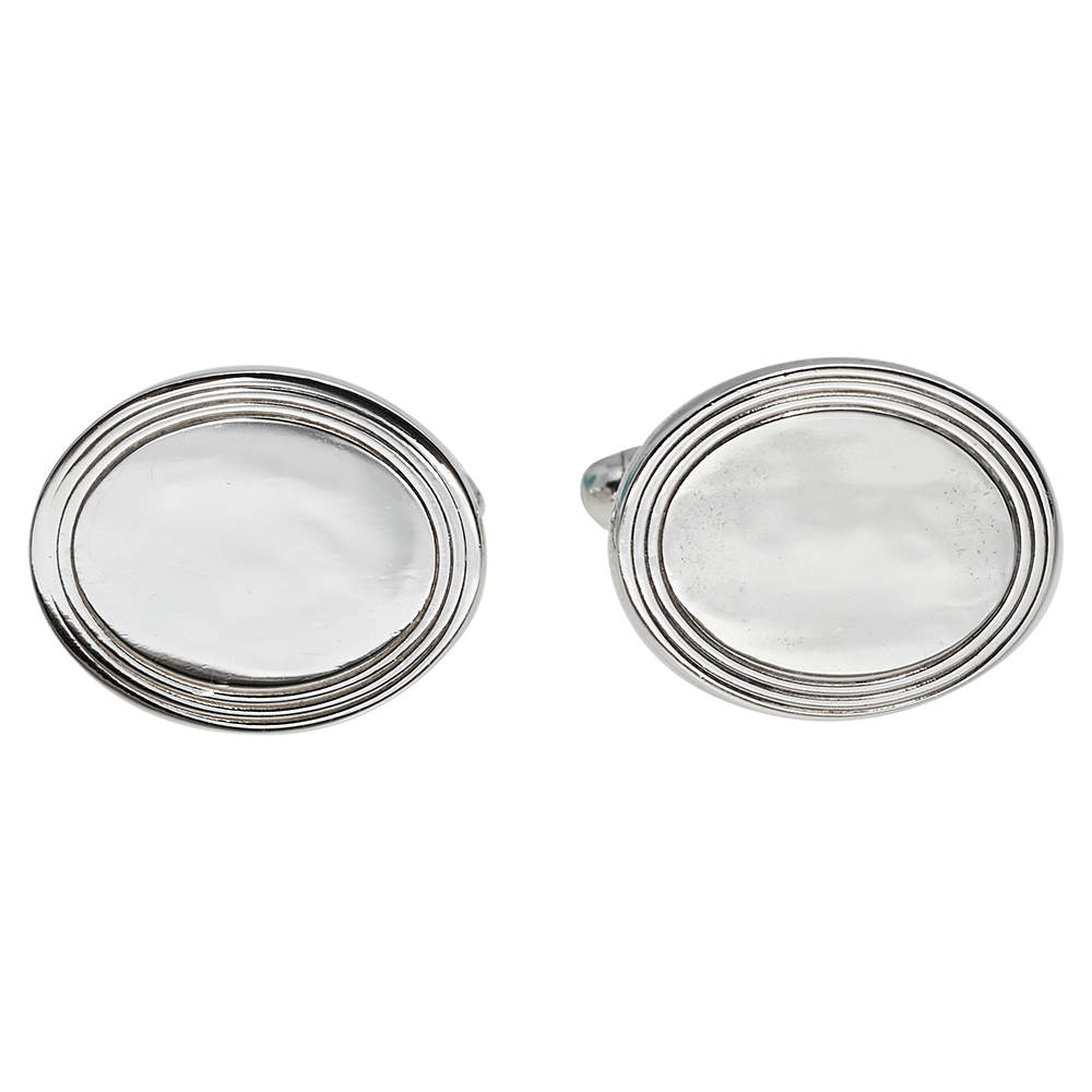 Pre Owned Tiffany & Co. Sterling Silver Engine Turned Oval Cufflinks