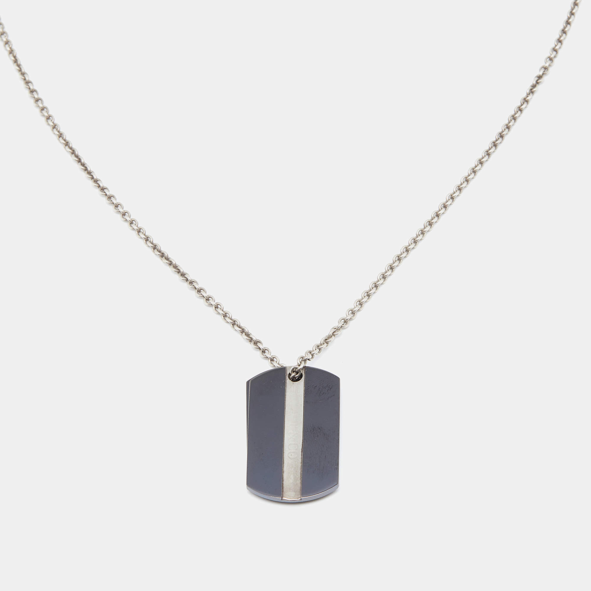 Pre Owned Tiffany & Co. Sterling Silver Midnight Titanium Double Tags Pendant Necklace