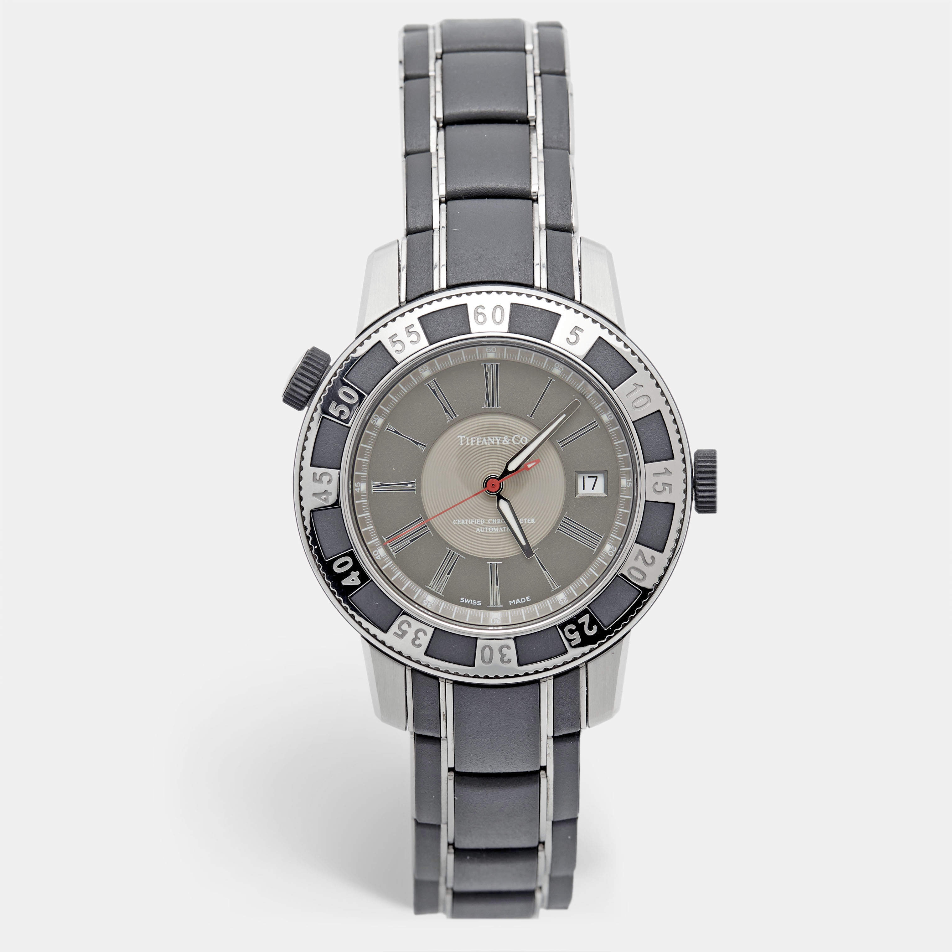 Pre Owned ساعة يد رجالية تيفاني & كو. كوارتز مارك T-57 ستانلس ستيل رمادية 42مم