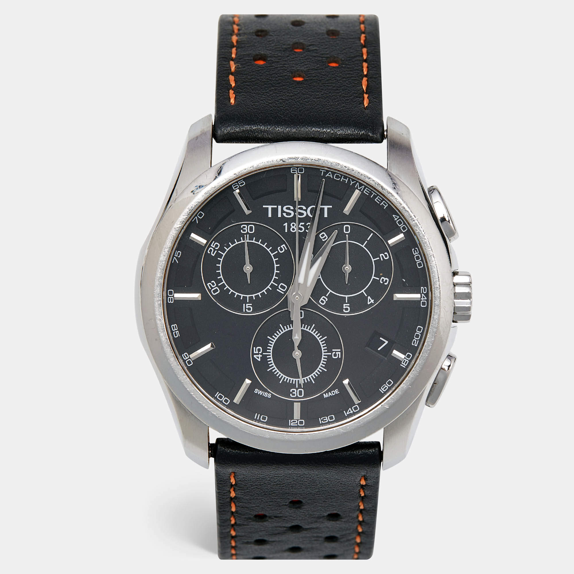 Tissot Black Stainless Steel Leather T-Trend T035.617.16.051.00 Men's Wristwatch 41 mm