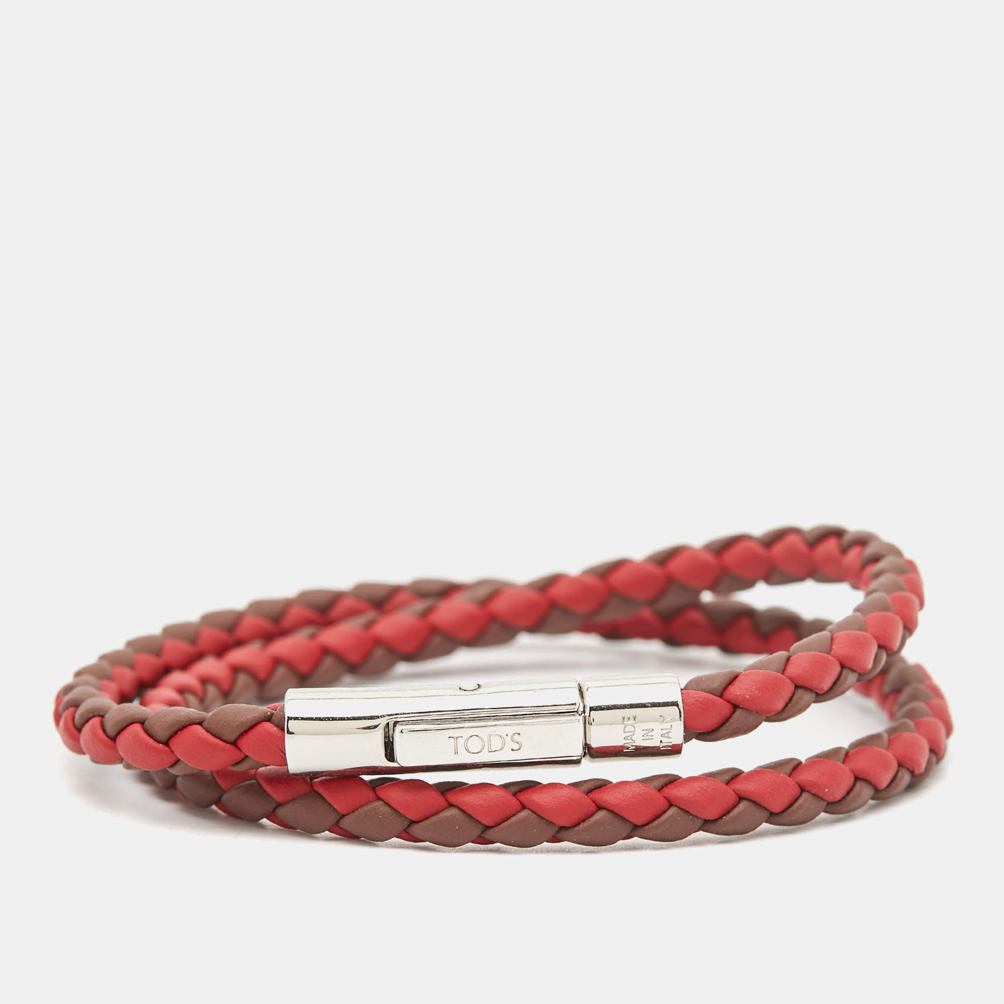 Tod's MyColors Multi Color Woven Leather and Silver-Tone Wrap Bracelet