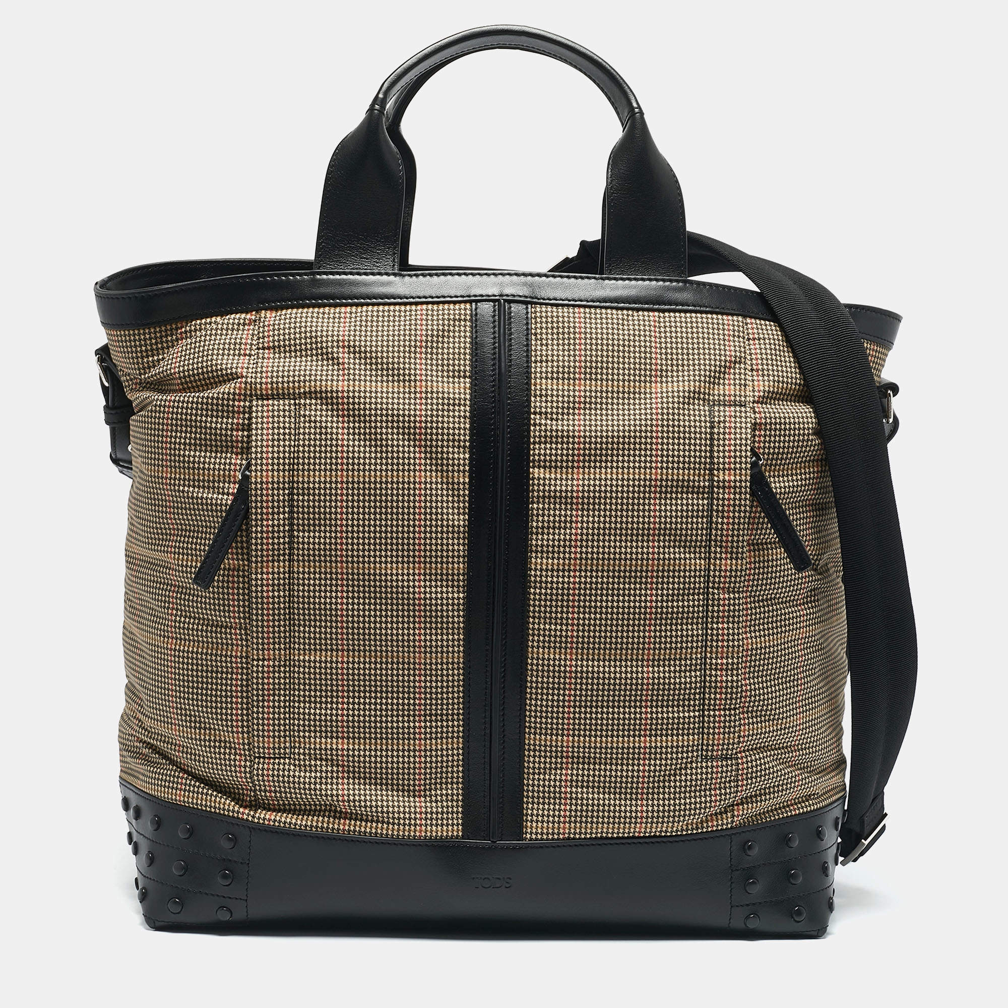 Tod's Multicolor Checkered Nylon and Leather Gommino Tote