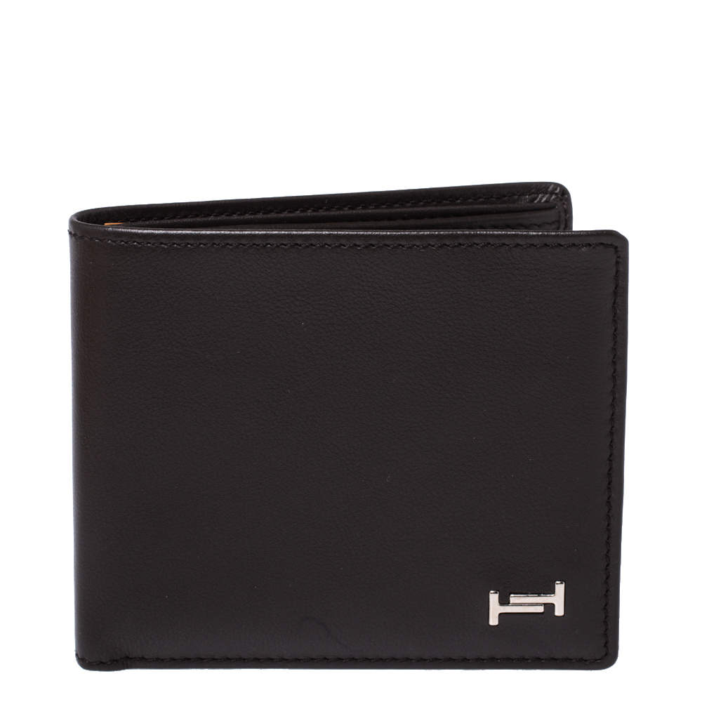 Tod's Dark Brown Leather Double T Bifold Wallet