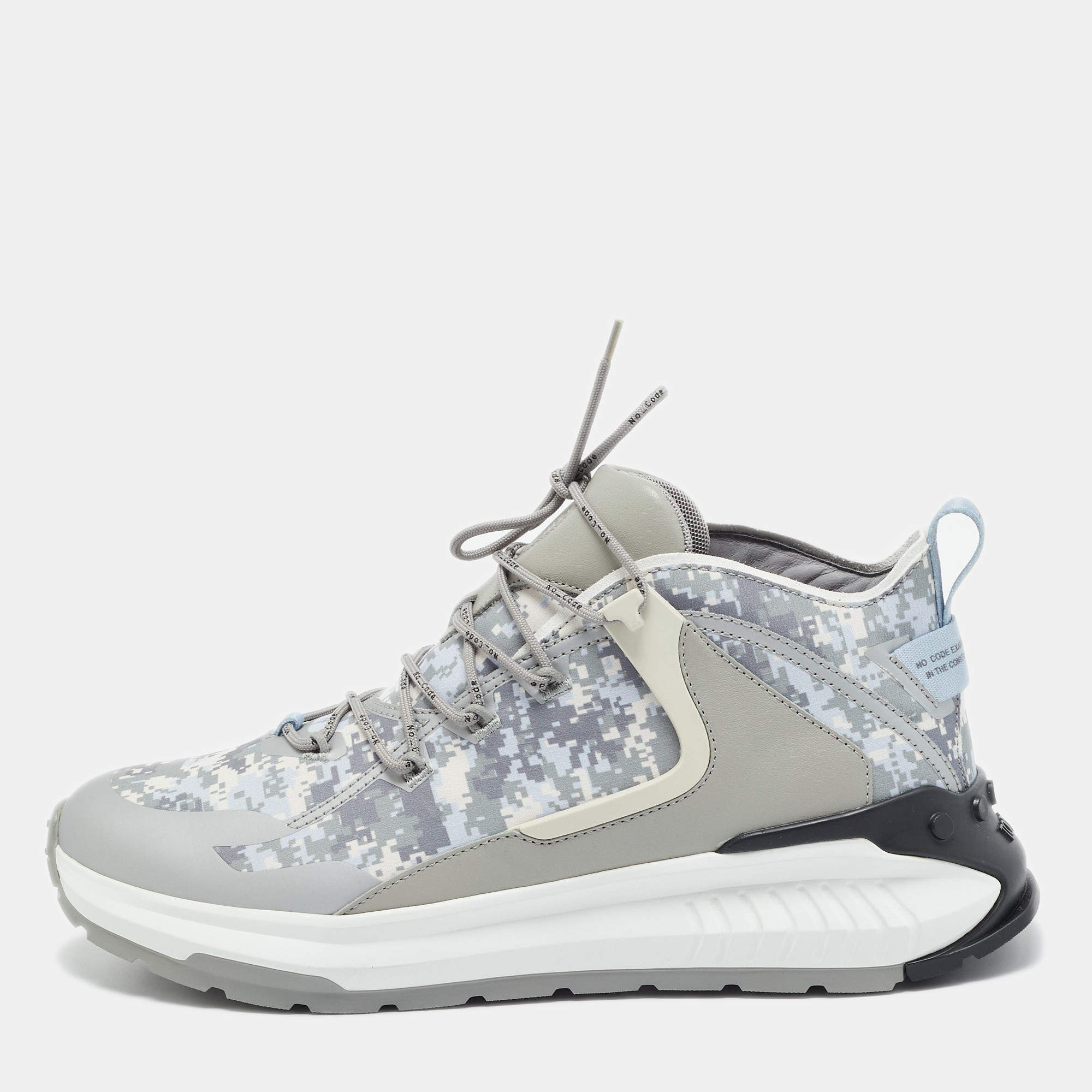 Pre Owned Tod's Grey Camouflage Print Fabric No Code J Sneakers Size 41.5