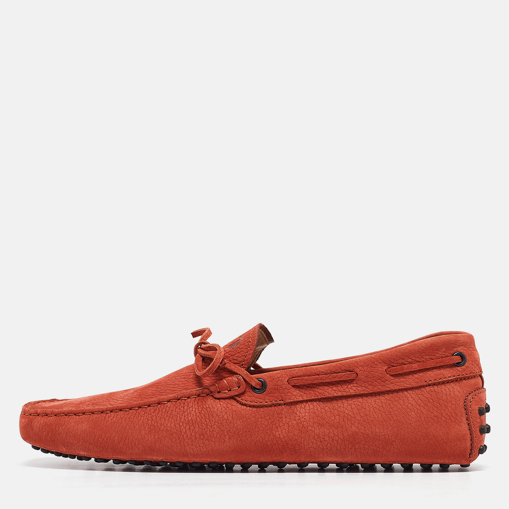 Pre Owned Tod's Orange Suede Driver Slip On Loafers Size 43.5