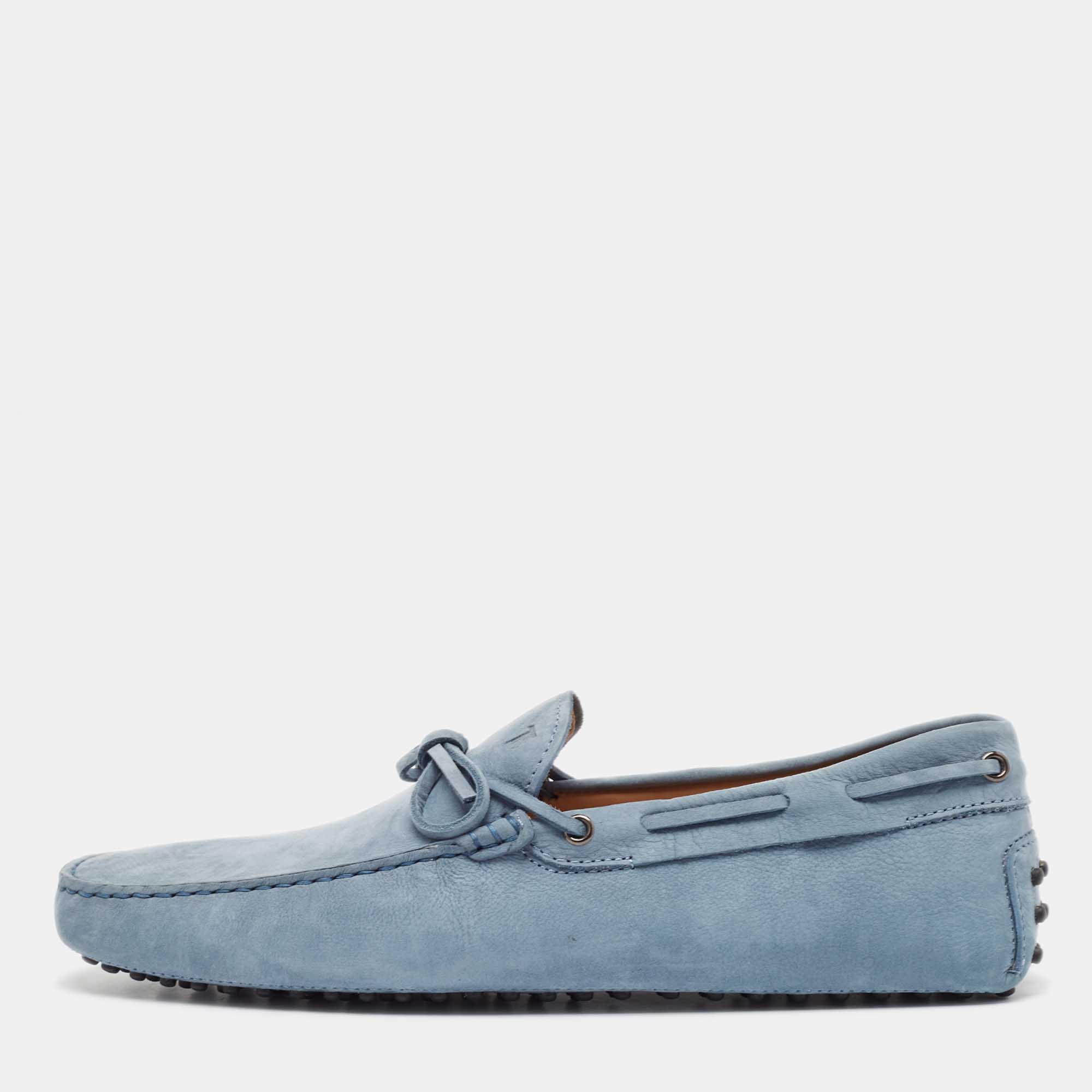 Pre Owned Tod's Blue Nubuck Leather Gommino Slip On Loafers Size 45