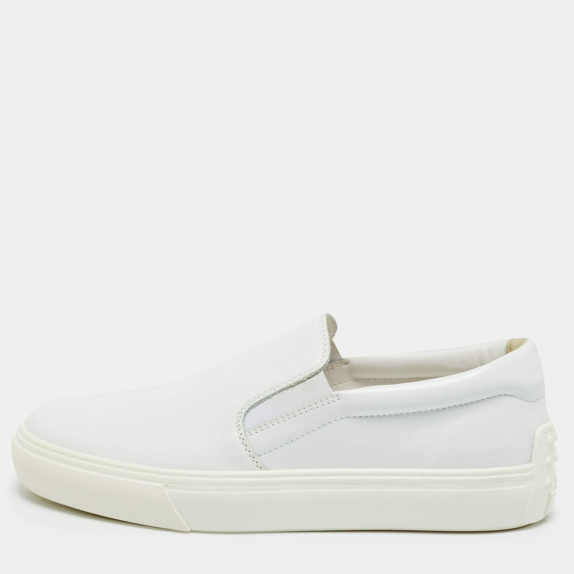 Pre Owned Tod's White Leather Slip On Sneakers Size 41.5
