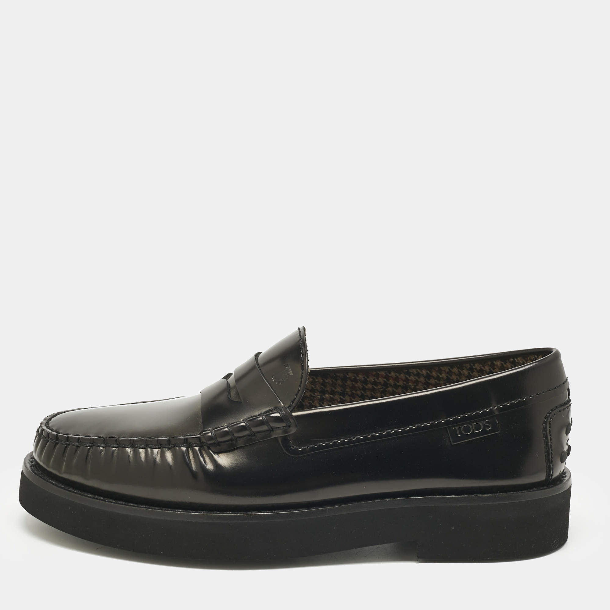 Pre Owned Tod's Black Leather Penny Loafers Size 42