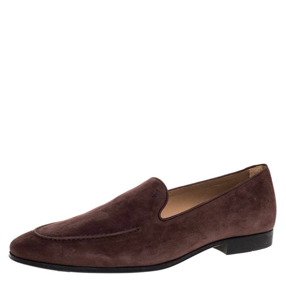 Pre Owned Tod's Brown Nubuck Leather Slip On Loafers Size 45.5