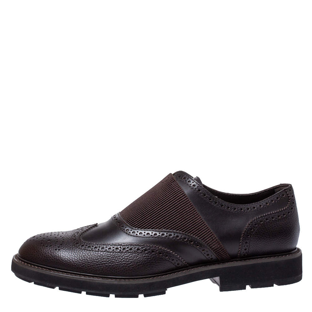 Tod's Brown Brogue Leather Slip On Oxford Size 44.5