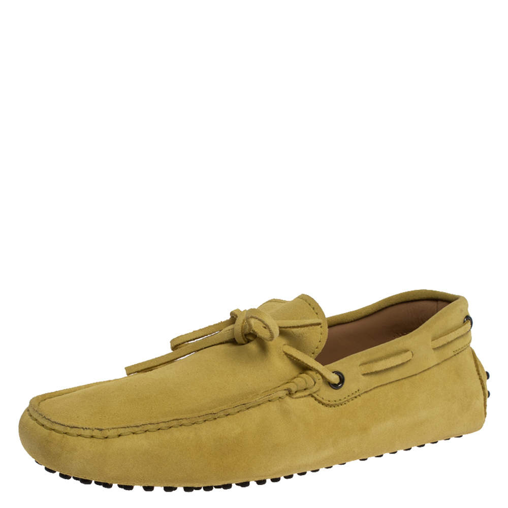 Pre Owned Tod's Yellow Suede Leather Bow Slip On Loafers Size 42