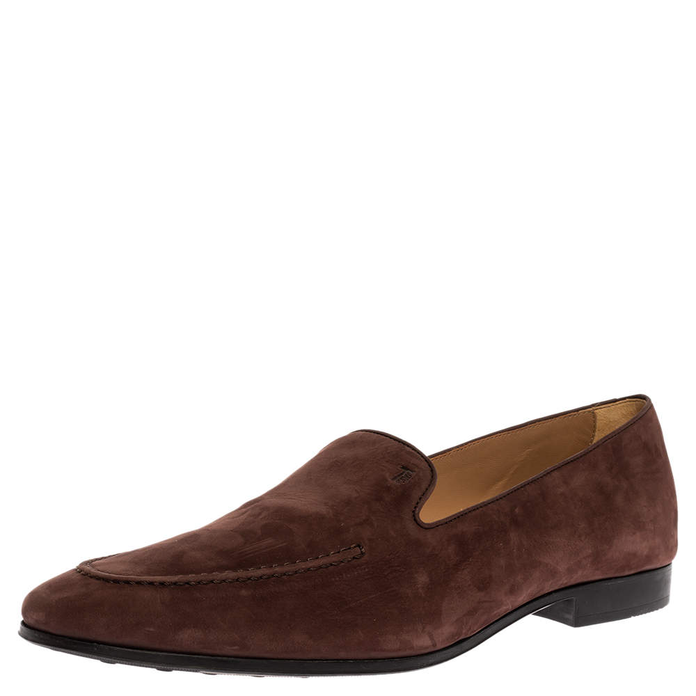 Pre Owned Tod's Brown Nubuck Leather Slip On Loafers Size 45.5