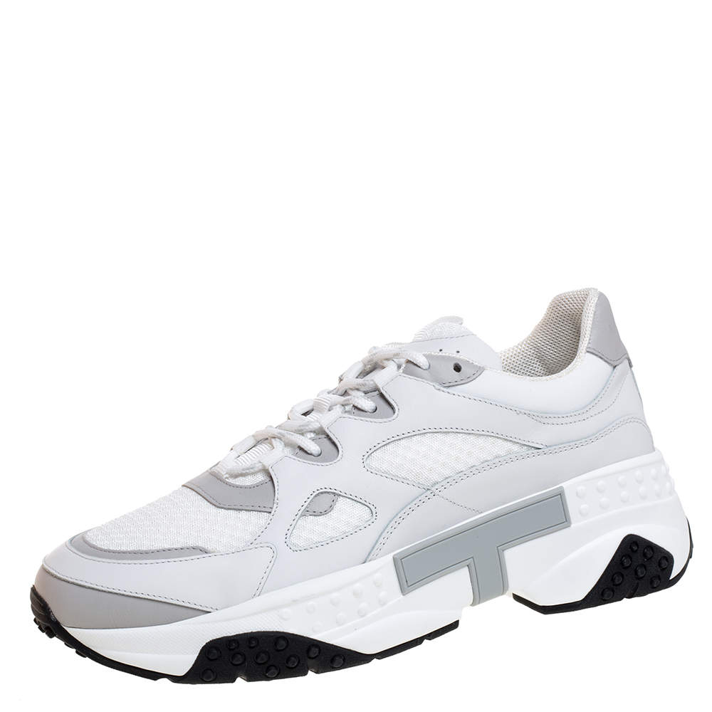 Pre Owned Tod's White Leather and Mesh Active Sporty Sneakers Size 41.5