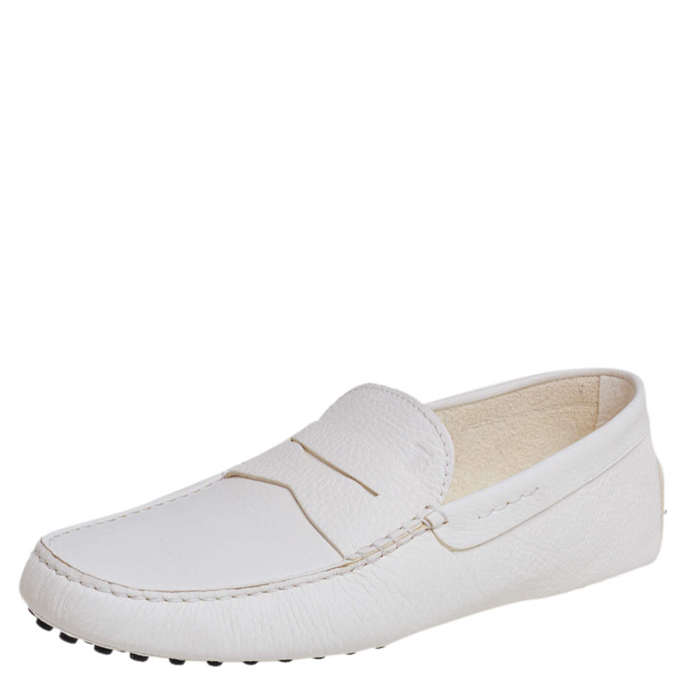 حذاء لوفرز تودز درايفينغ غومينو جلد أبيض مقاس 44.5 