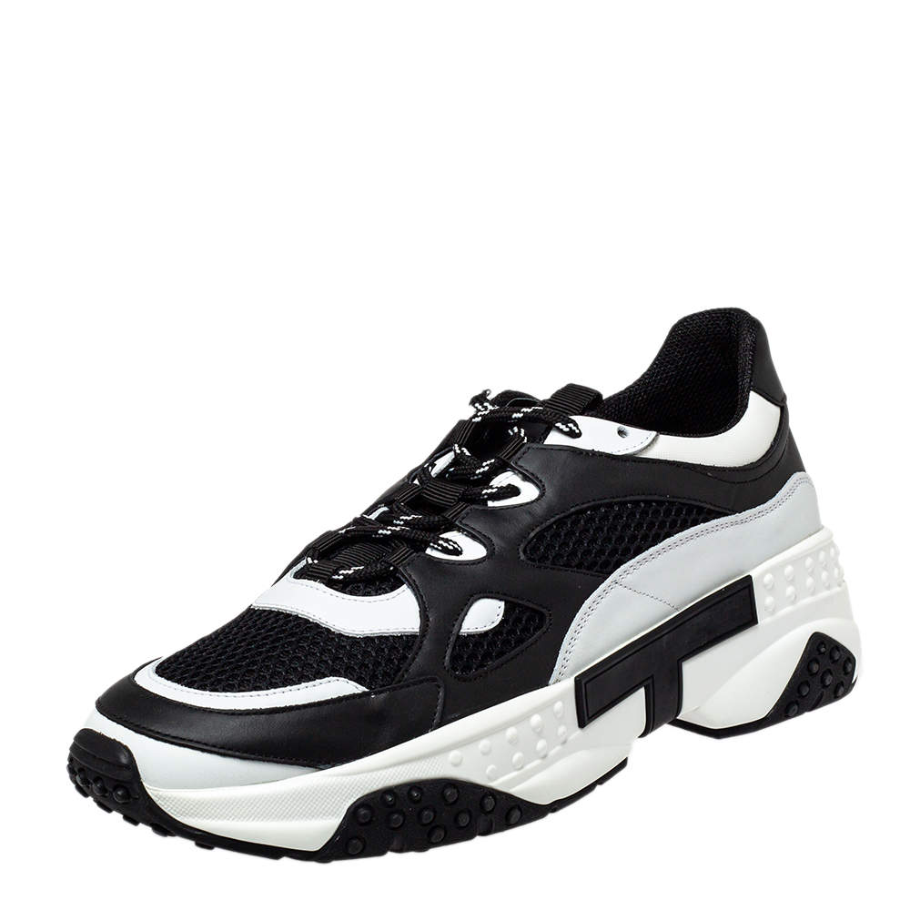 Pre Owned حذاء رياضي تودز نعل سميك شانك جلد وشبك أبيض/ أسود مقاس 43
