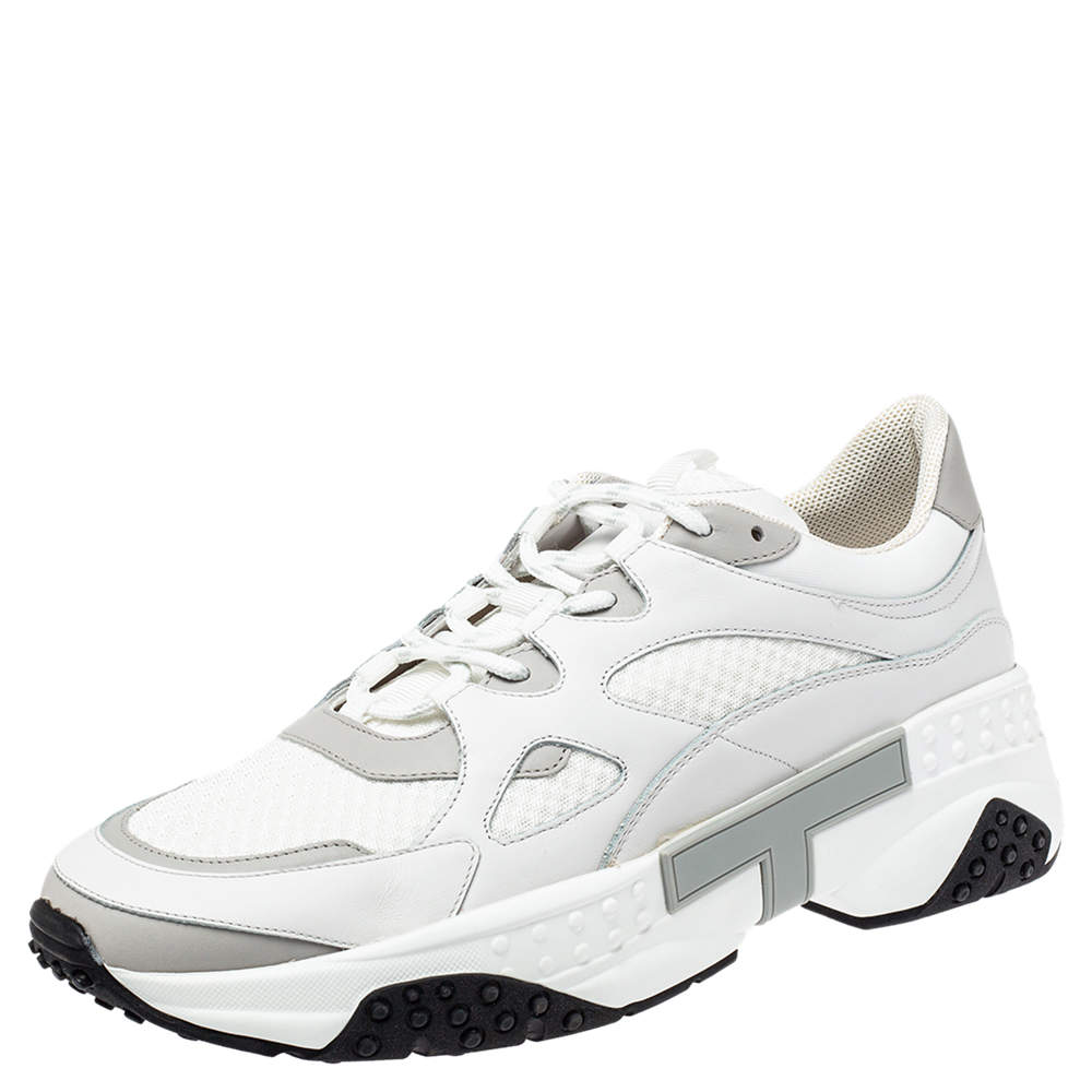 مملوكة مسبقًا Tod's White Leather and Mesh Active Sporty Sneakers Size 44