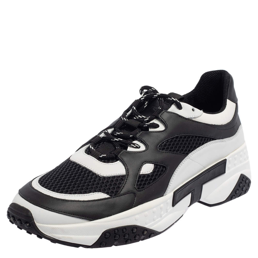 Pre Owned حذاء رياضي تودز برباط علوي شبك وجلد أبيض/ أسود مقاس 42.5 