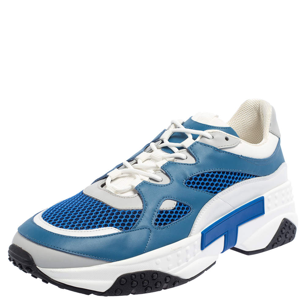 Pre Owned حذاء رياضي تودز منخفض من أعلى جلد وشبك أبيض/ أزرق مقاس 42