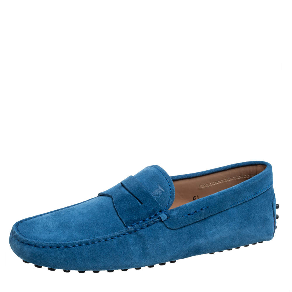 Pre Owned Tod's Blue Suede Penny Slip On Loafers Size 40