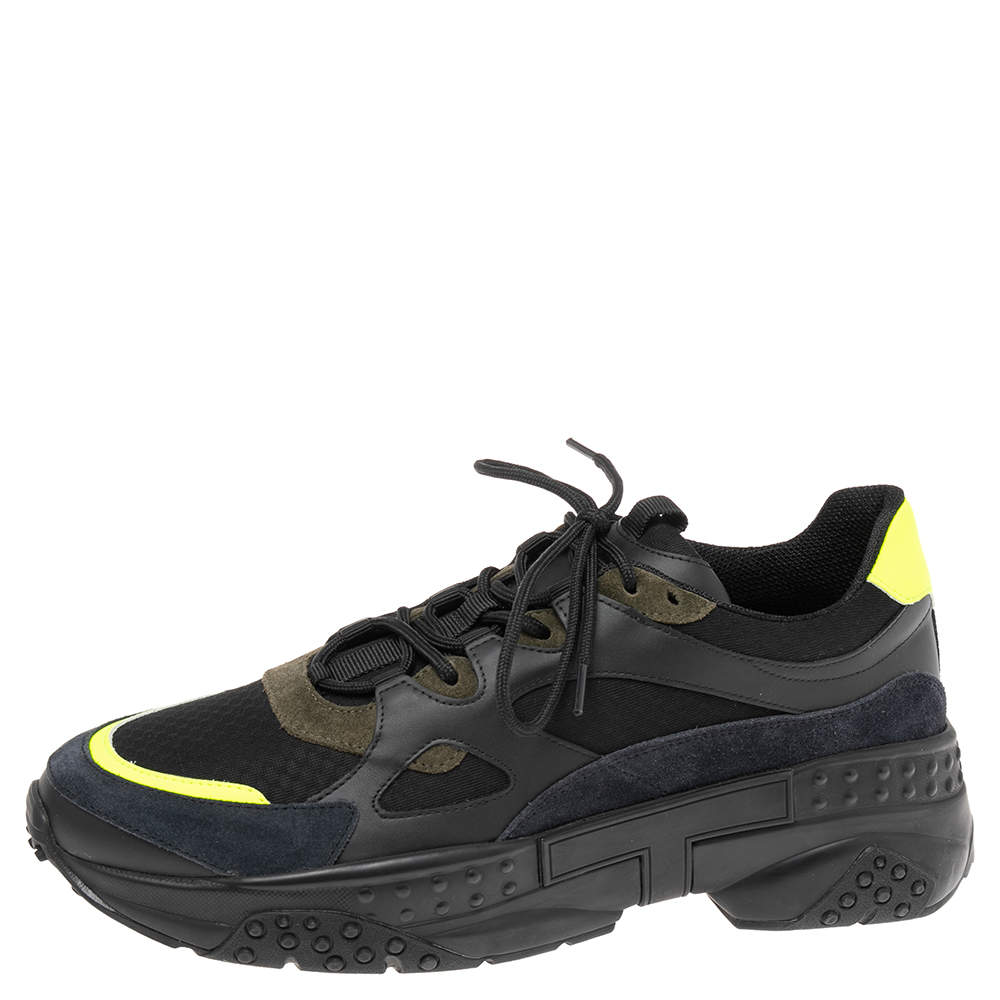 Pre Owned Tod's Multicolor Leather, Mesh and Suede Lace-Up Sneakers Size 42.5