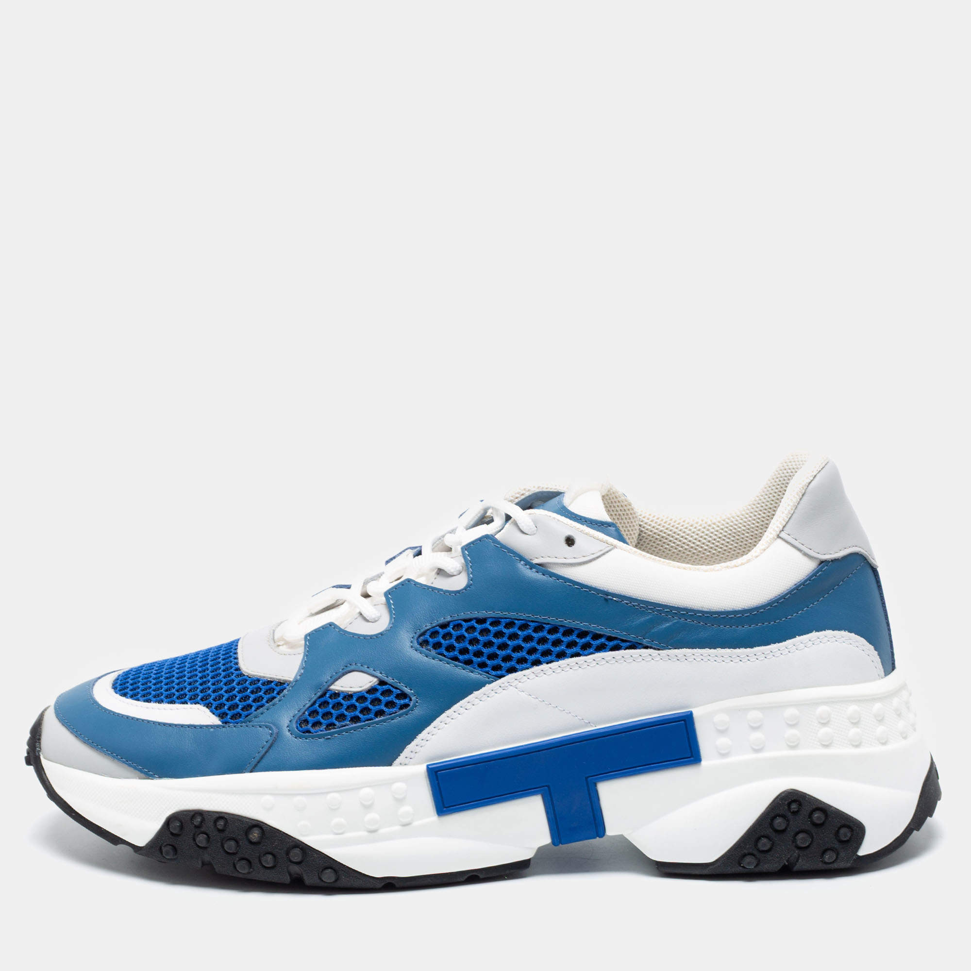 Pre Owned Tod's Blue/White Leather And Mesh Active Sporty Sneakers Size 43