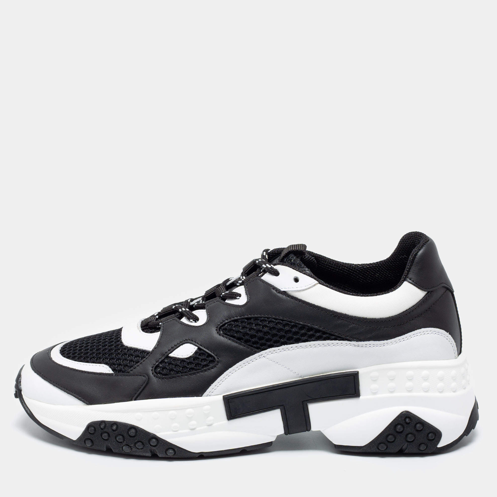 Tod's Black/White Leather And Mesh Active Sporty Sneakers Size 42.5