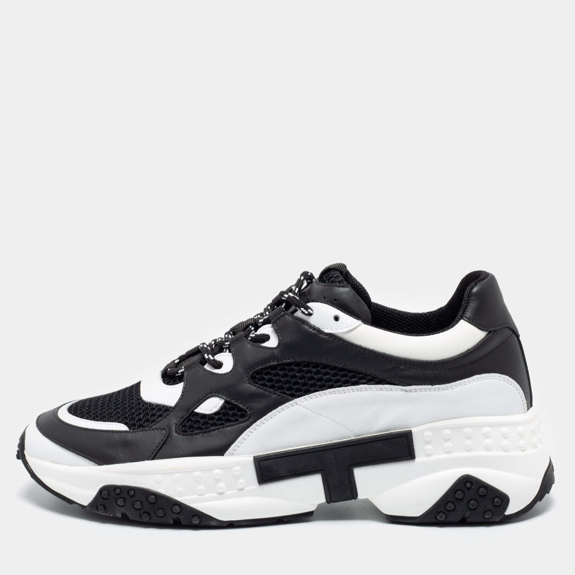 Pre Owned Tod's Black/White Leather And Mesh Active Sporty Sneakers Size 44