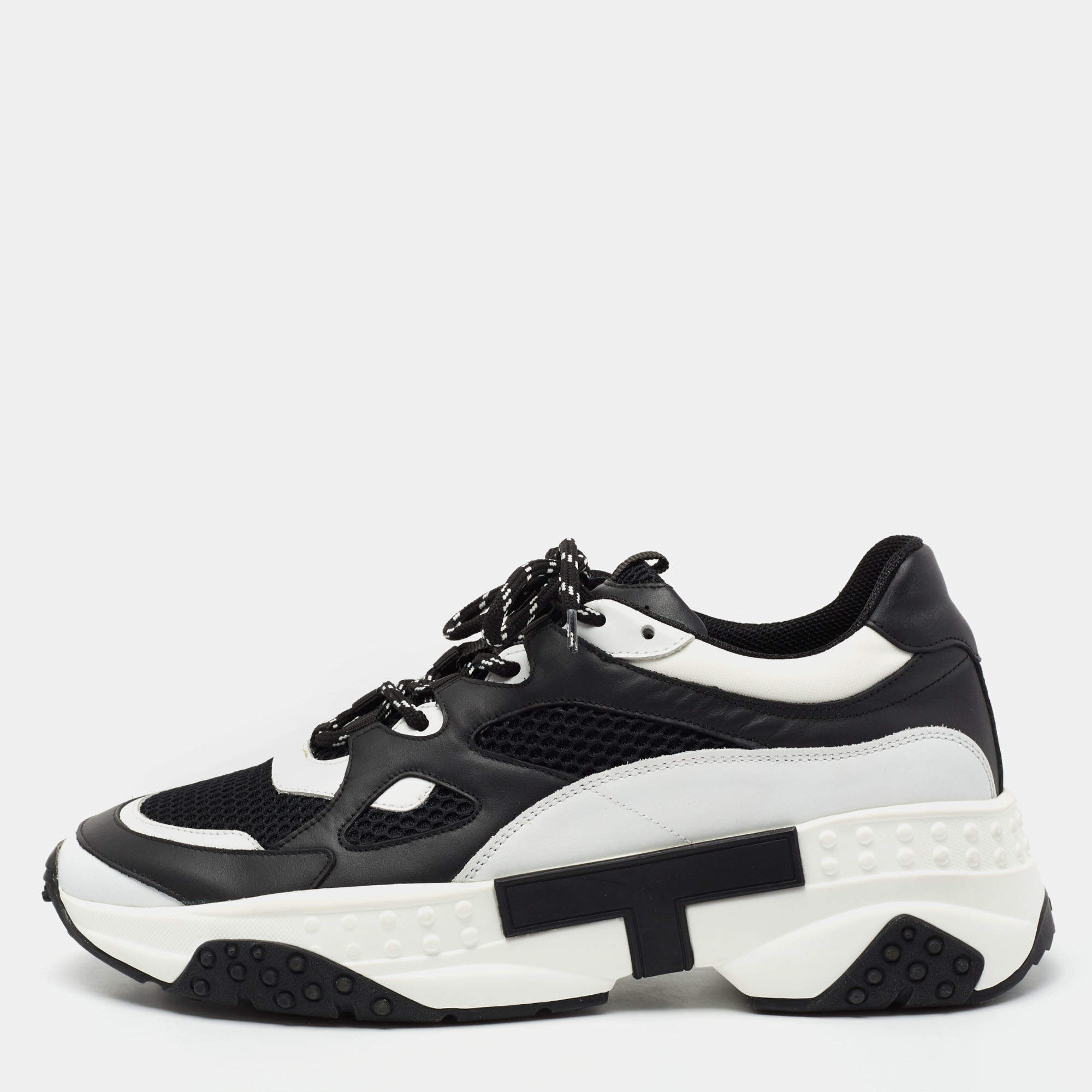 Pre Owned Tod's White/Black Leather Galleria Sneakers Size 43