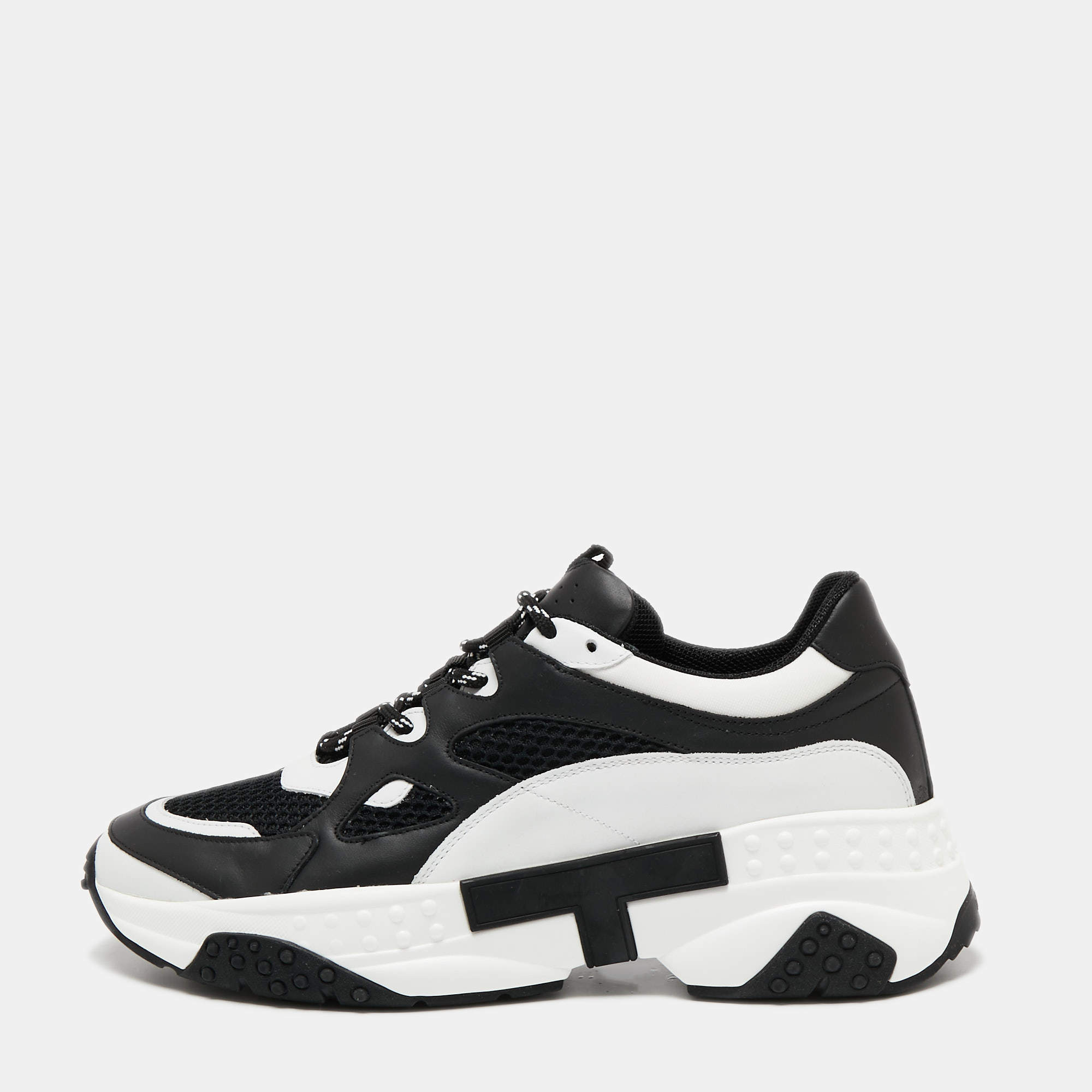 Pre Owned Tod's Black/White Leather Galleria Lace Up Sneakers Size 42