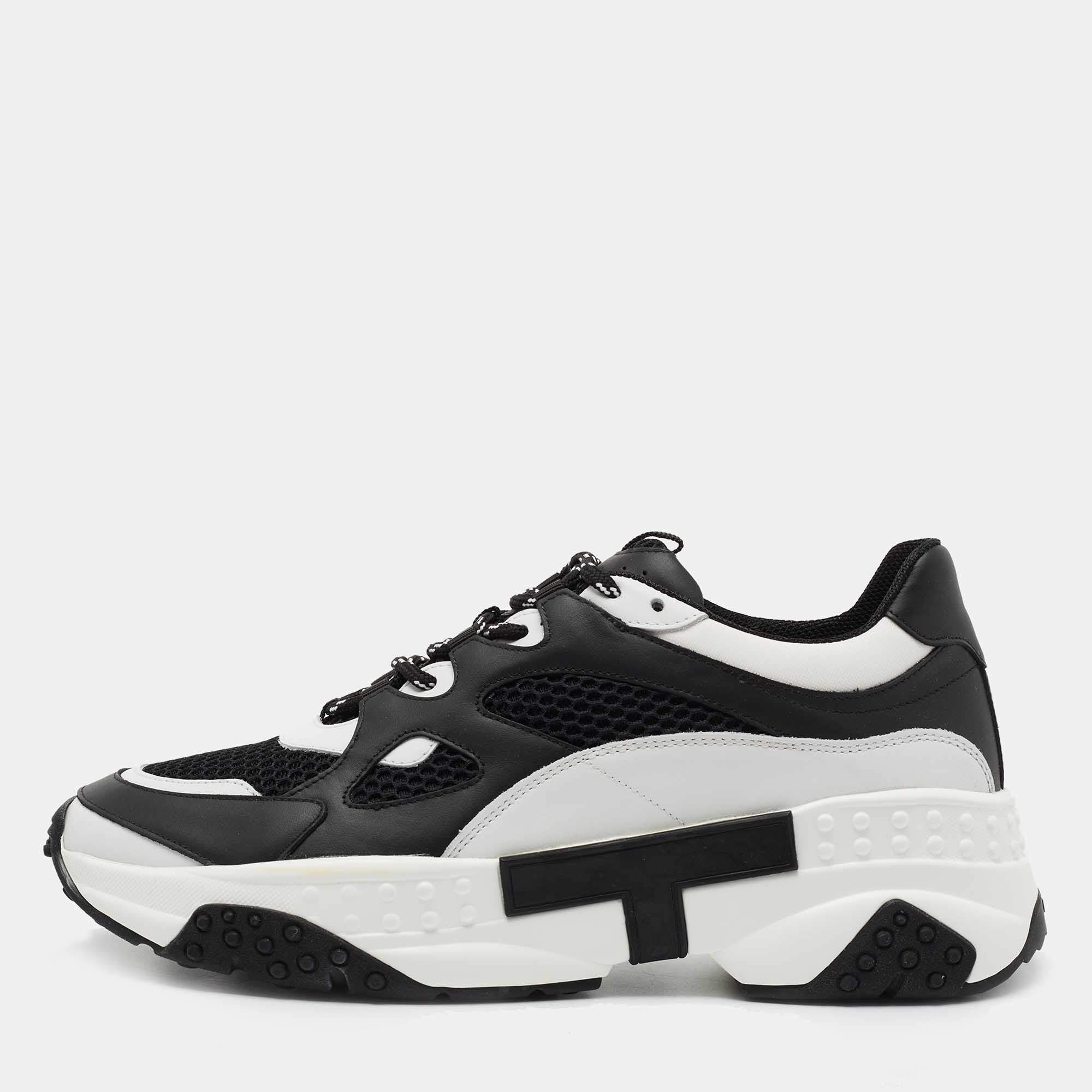 مملوكة مسبقًا Tod's Black/White Mesh and Leather Chunky Lace Up Sneakers Size 42