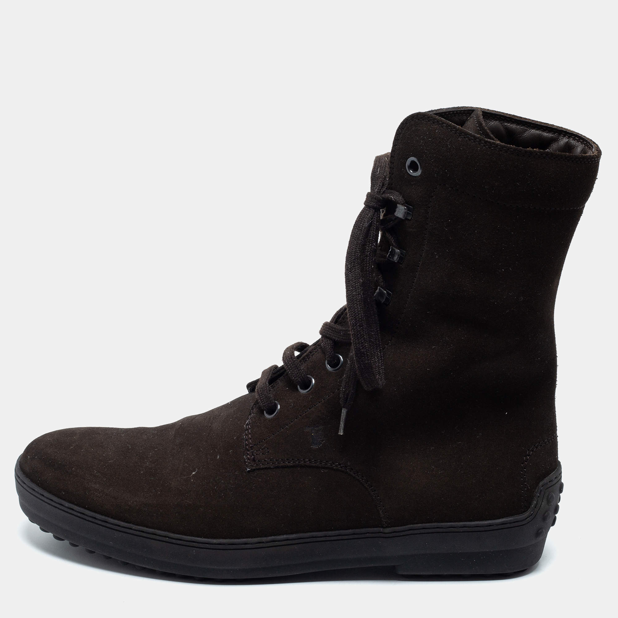 Pre Owned Tod's Brown Suede Lace Up Combat Boots Size 40