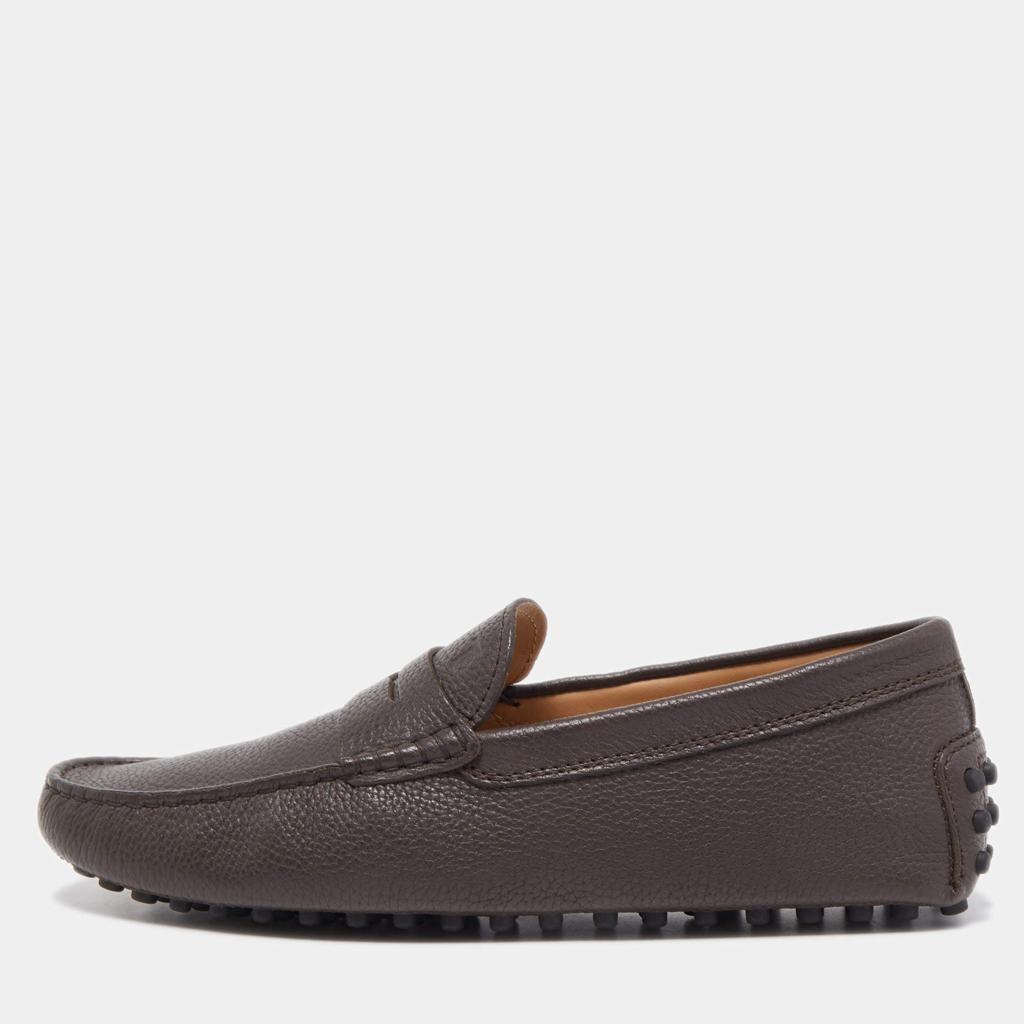 Tod's Dark Brown Leather Gommino Penny Slip On Loafers Size 41