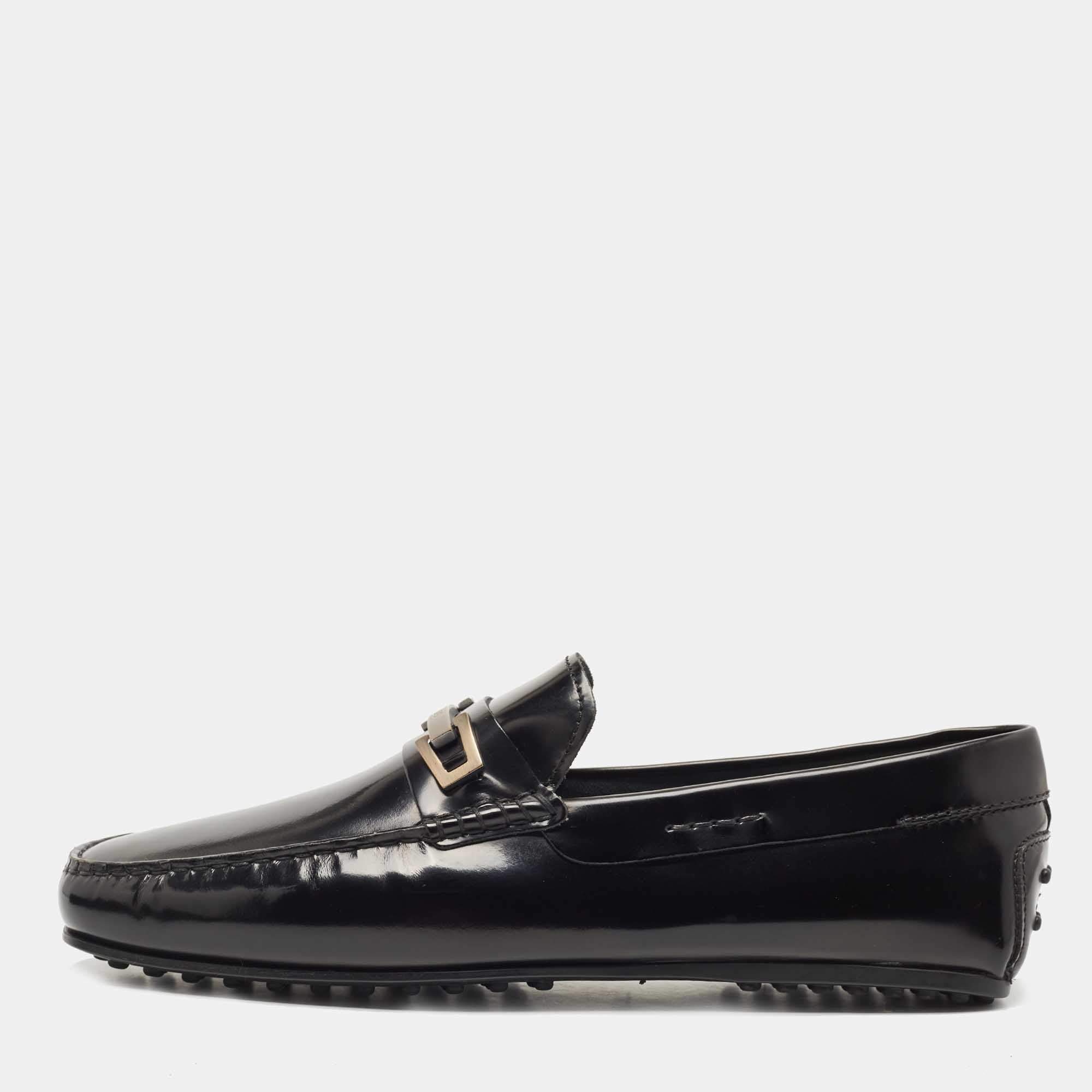 Tod's Black Patent Leather Slip On Loafers Size 45.5