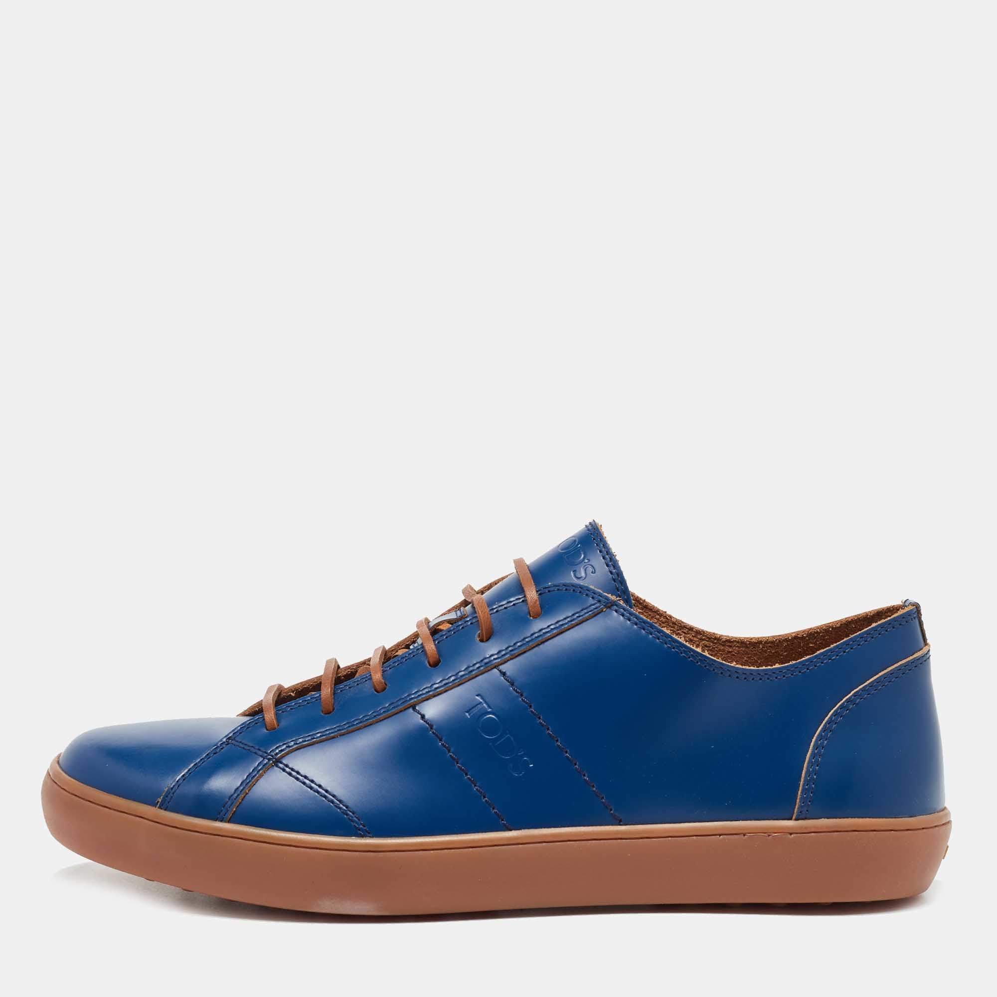 Tod's Blue Leather Low Top Sneakers Size 44.5