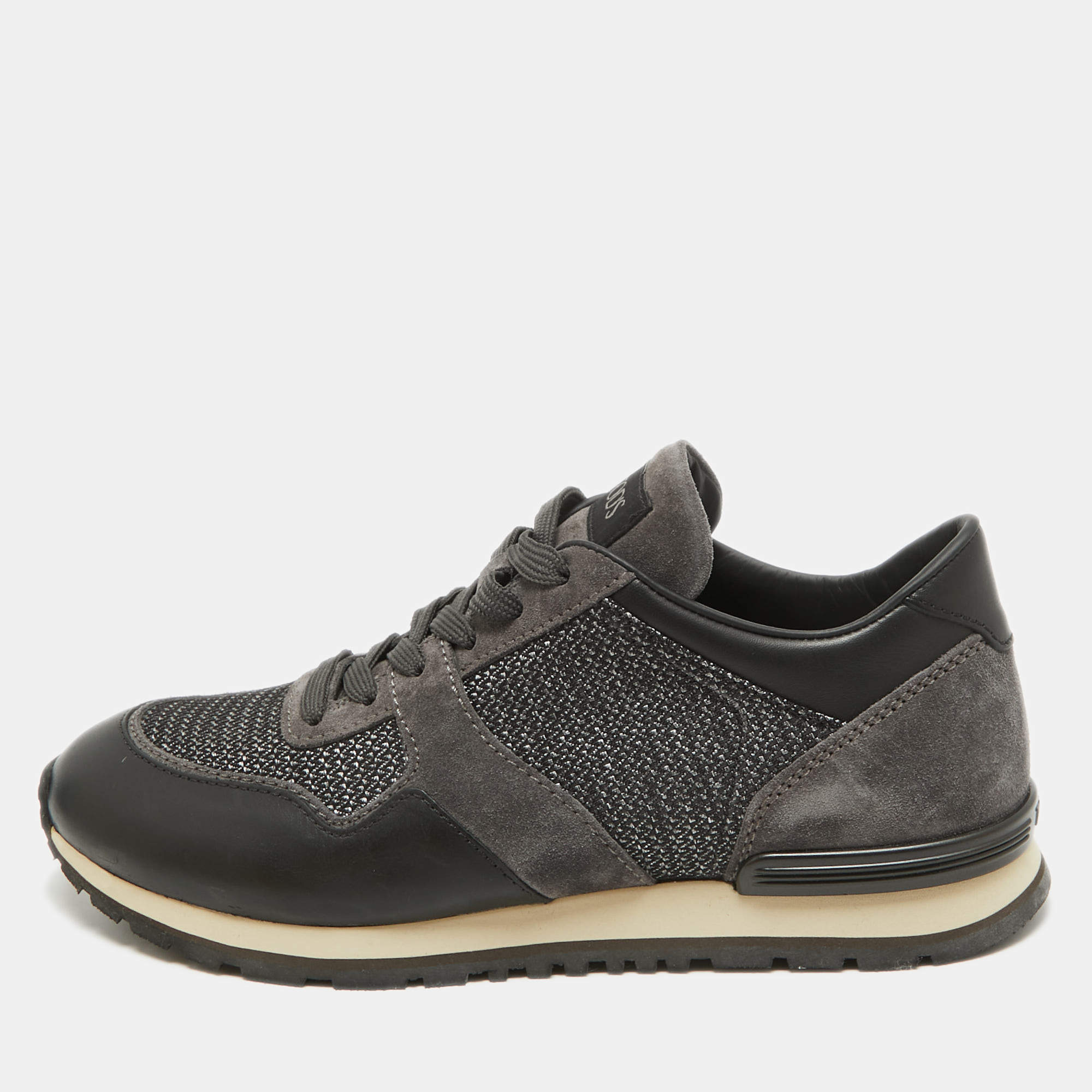 Tod's Black/Grey Leather and Suede Low Top Sneakers Size 40