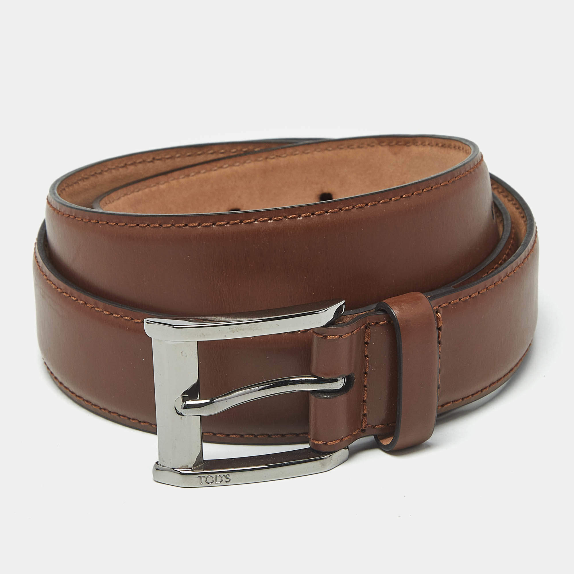 Pre Owned Tod's 85 CM Buckle Belt Brown Leather