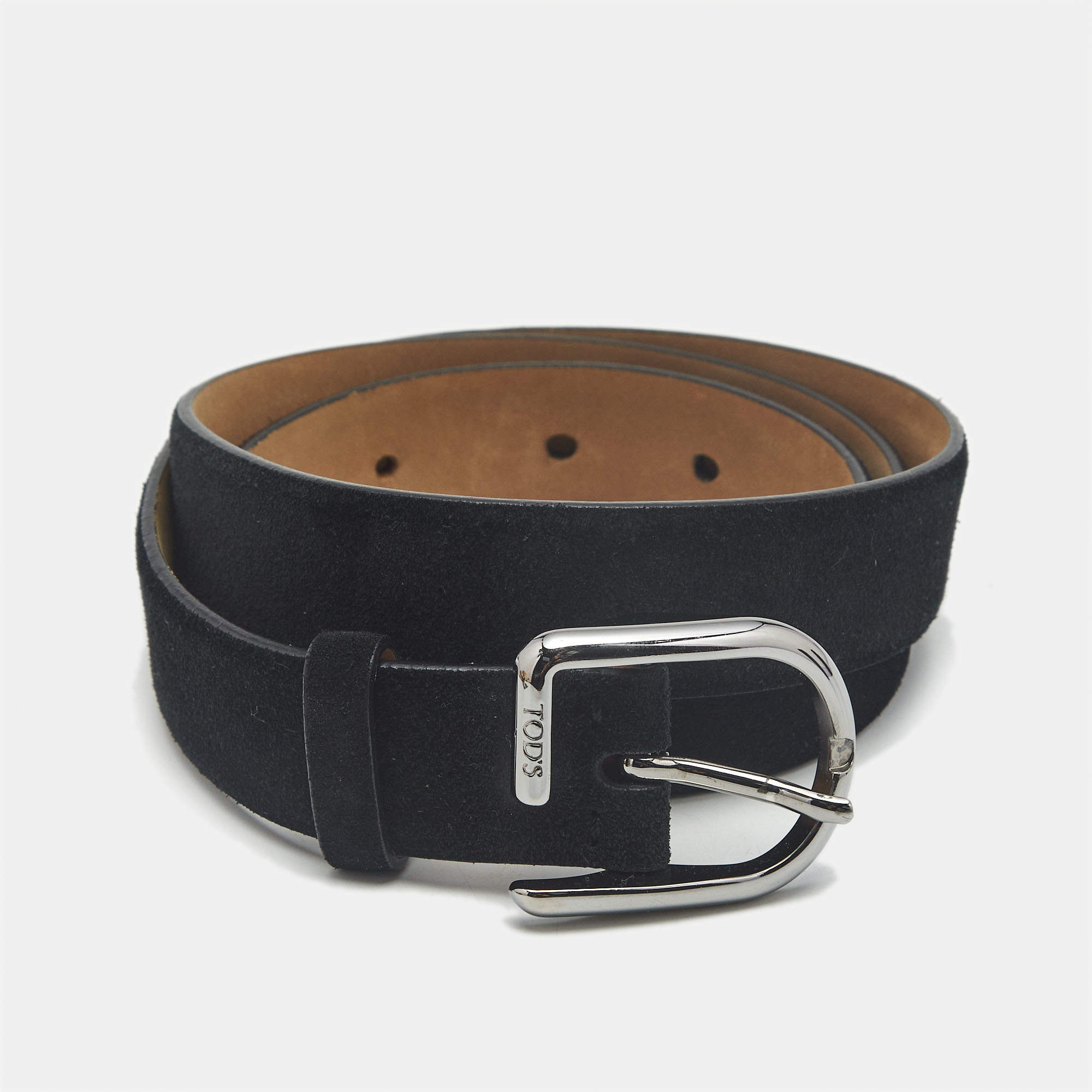 Pre Owned Tod's 95 CM Buckle Belt Black Suede