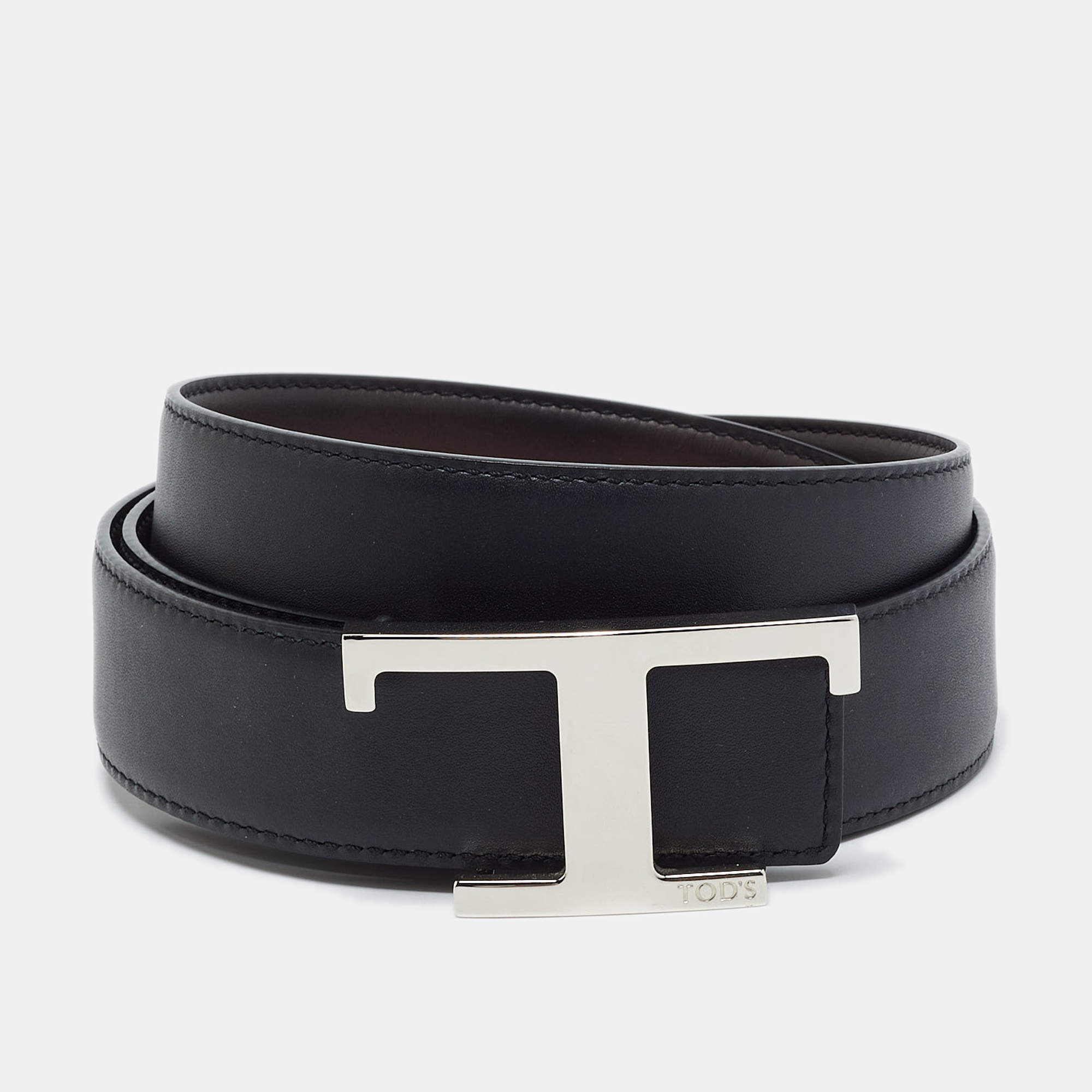 Pre Owned Tod's T Buckle 110CM Reversible Belt Brown/Black Leather